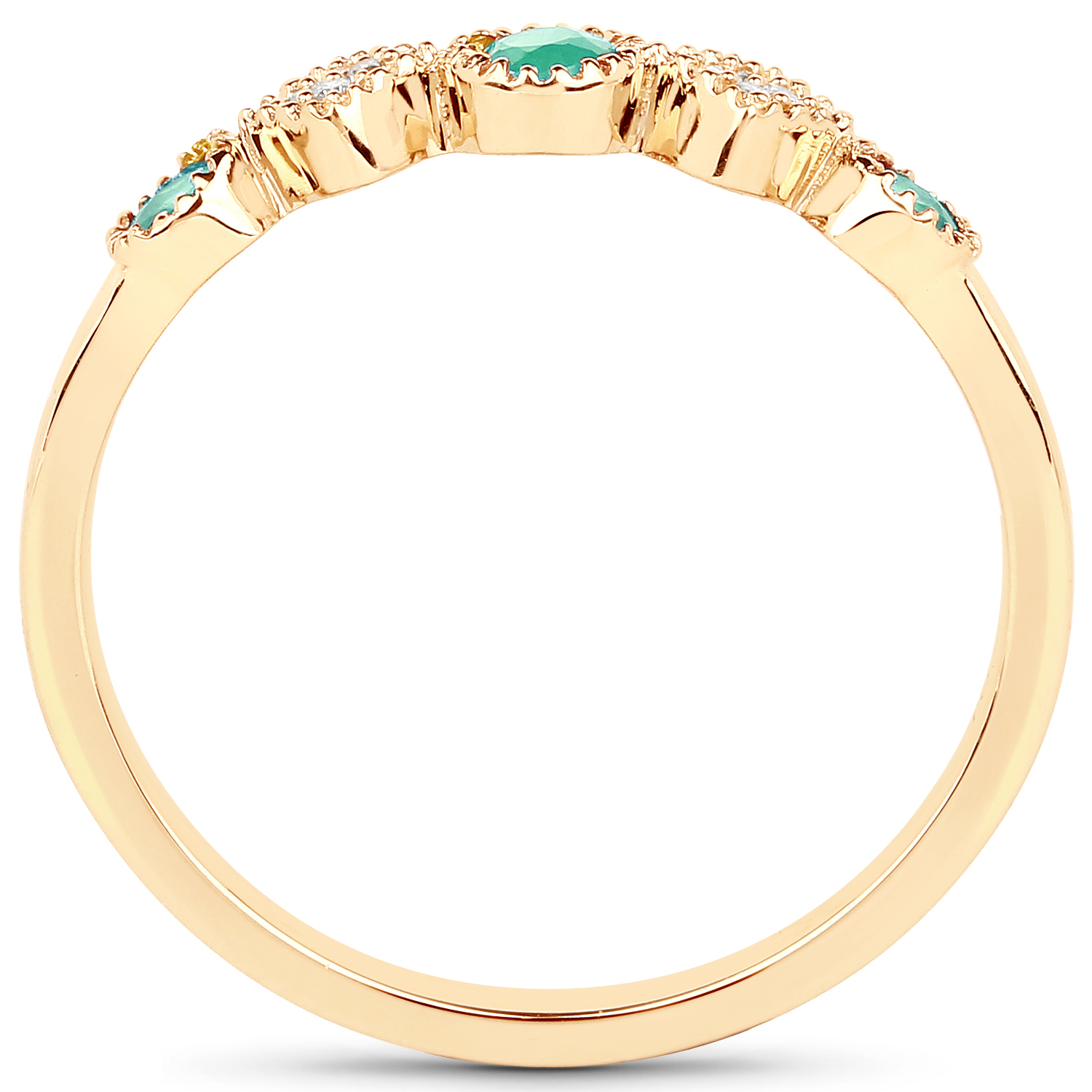 0.26 Carat Genuine Zambian Emerald and White Diamond 14K Yellow Gold Ring