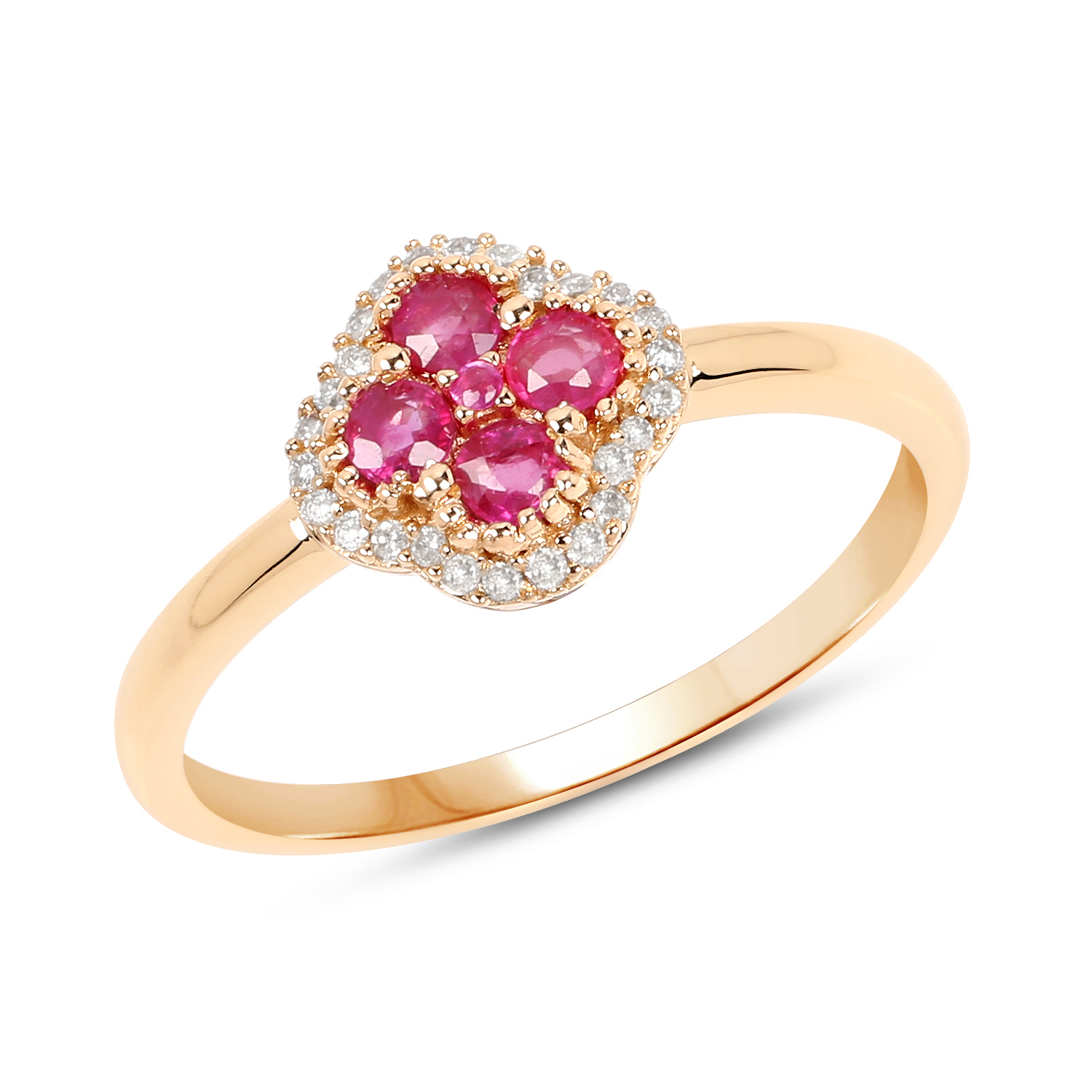 0.39 Carat Genuine Ruby and White Diamond 14K Yellow Gold Ring