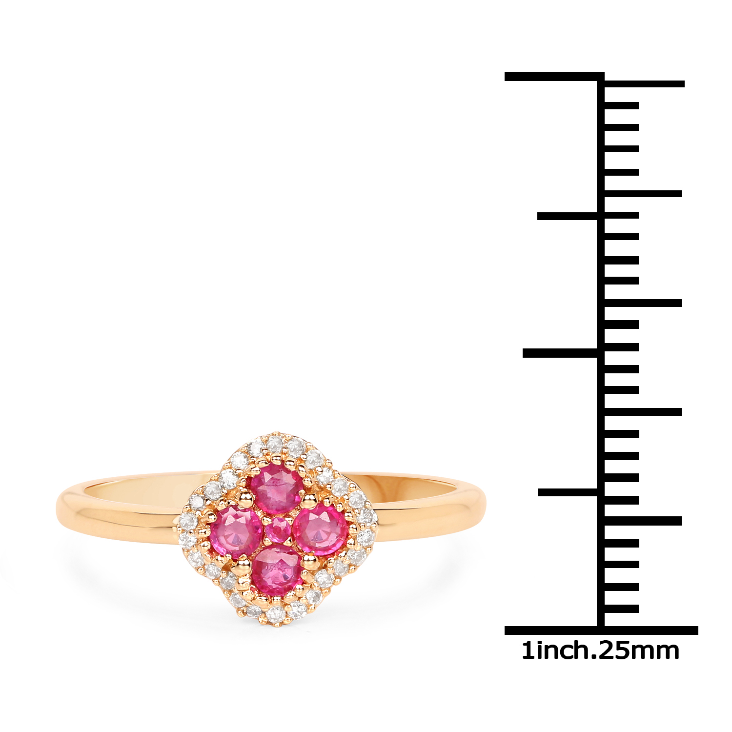 0.39 Carat Genuine Ruby and White Diamond 14K Yellow Gold Ring