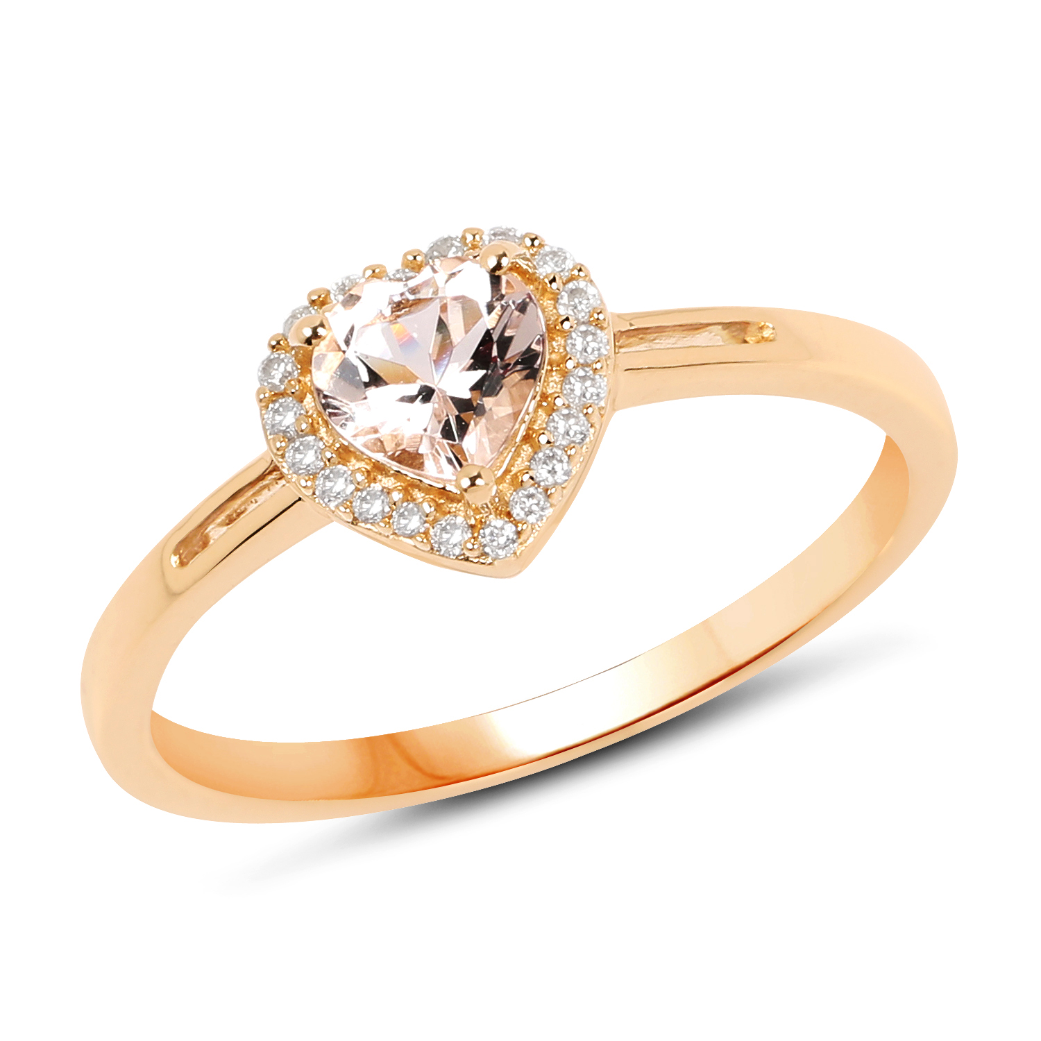 0.50 Carat Genuine Morganite and White Diamond 14K Yellow Gold Ring