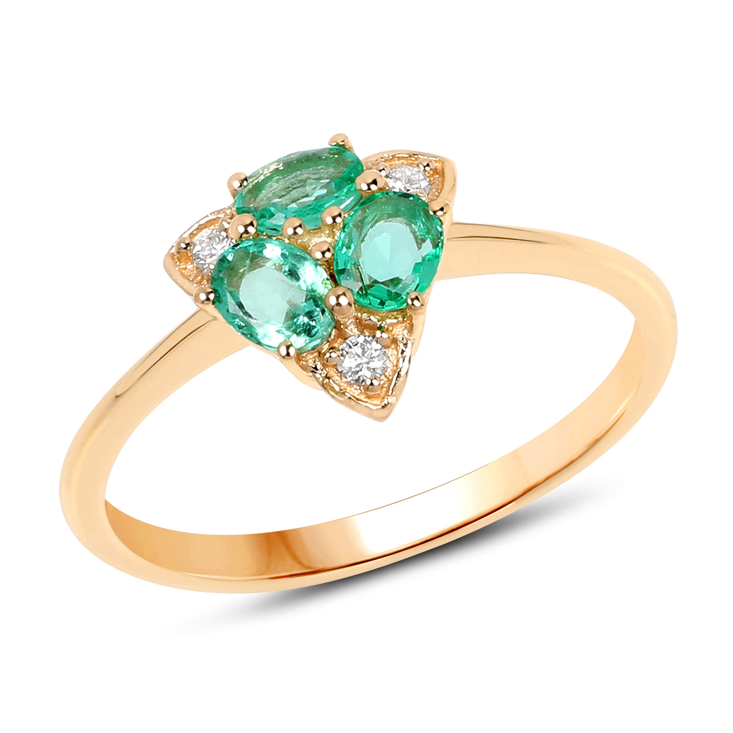 0.50 Carat Genuine Zambian Emerald and White Diamond 14K Yellow Gold Ring
