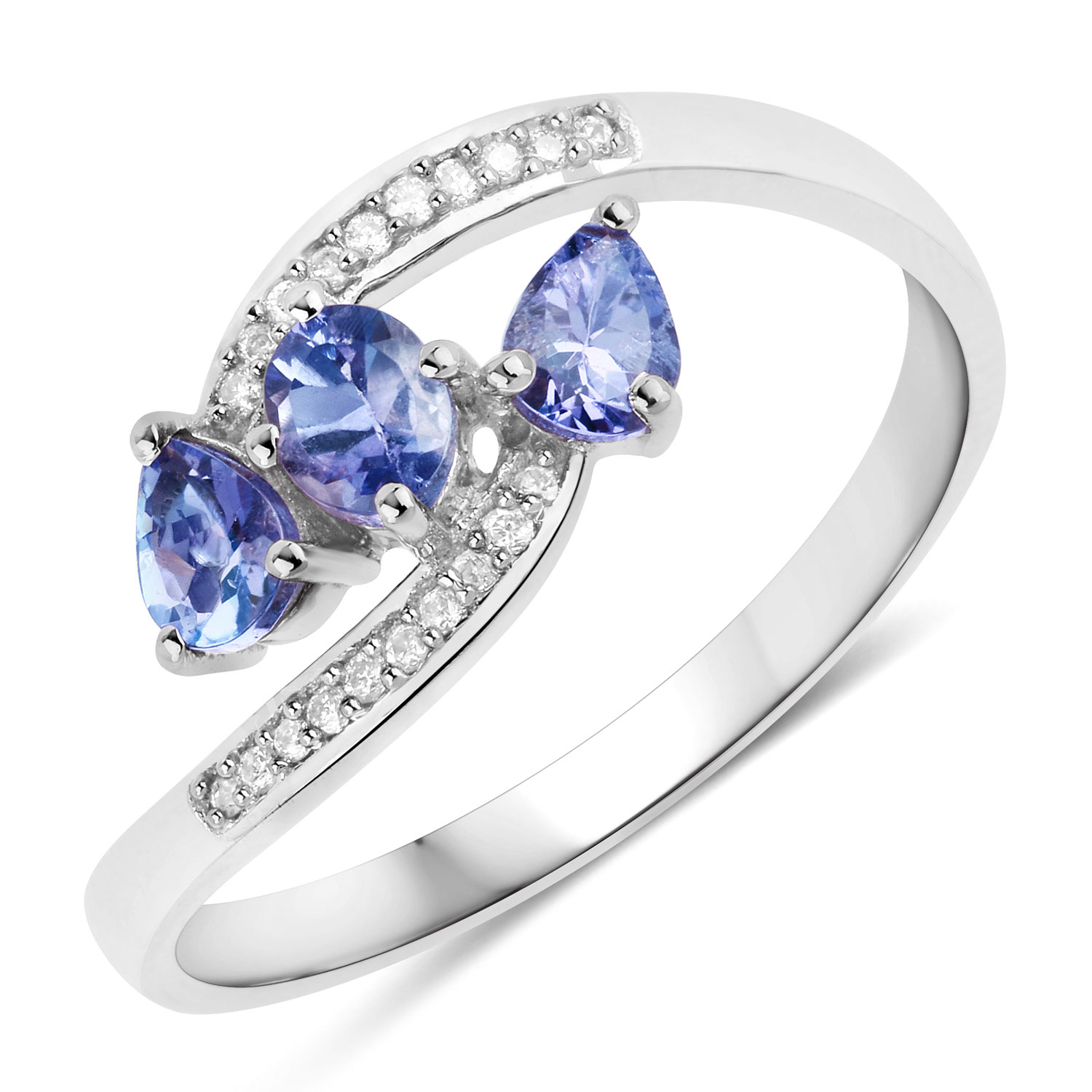 0.51 Carat Genuine Tanzanite and White Diamond 14K White Gold Ring