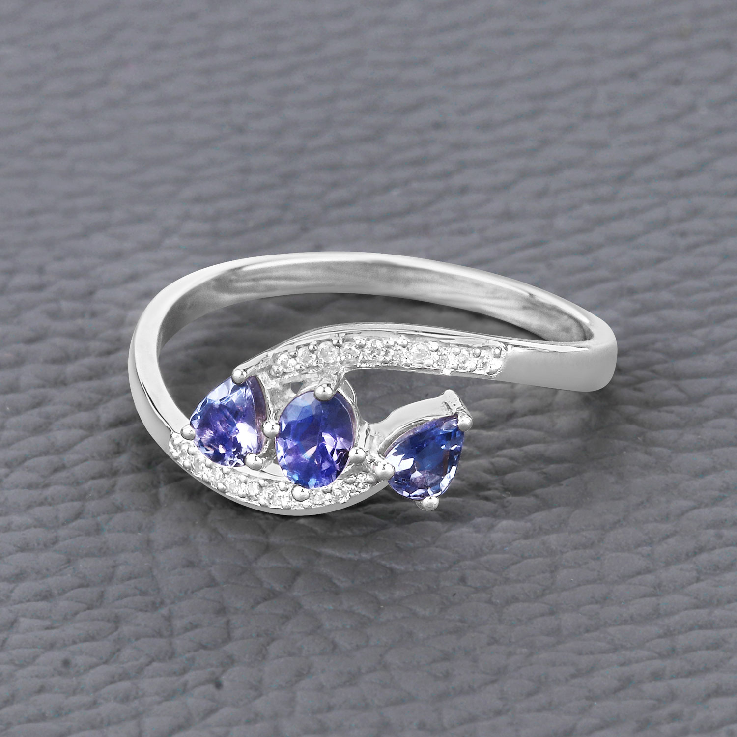 0.51 Carat Genuine Tanzanite and White Diamond 14K White Gold Ring