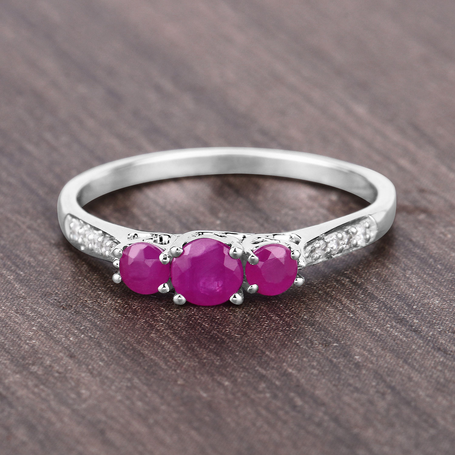 0.61 Carat Genuine Ruby and White Diamond 14K White Gold Ring
