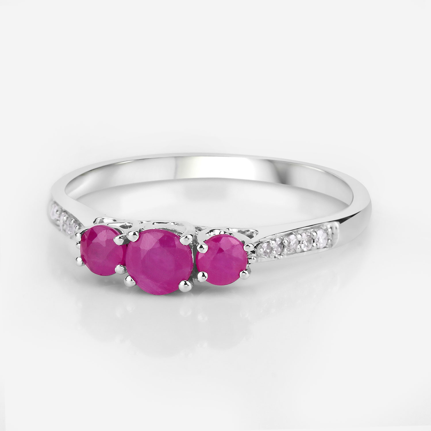 0.61 Carat Genuine Ruby and White Diamond 14K White Gold Ring