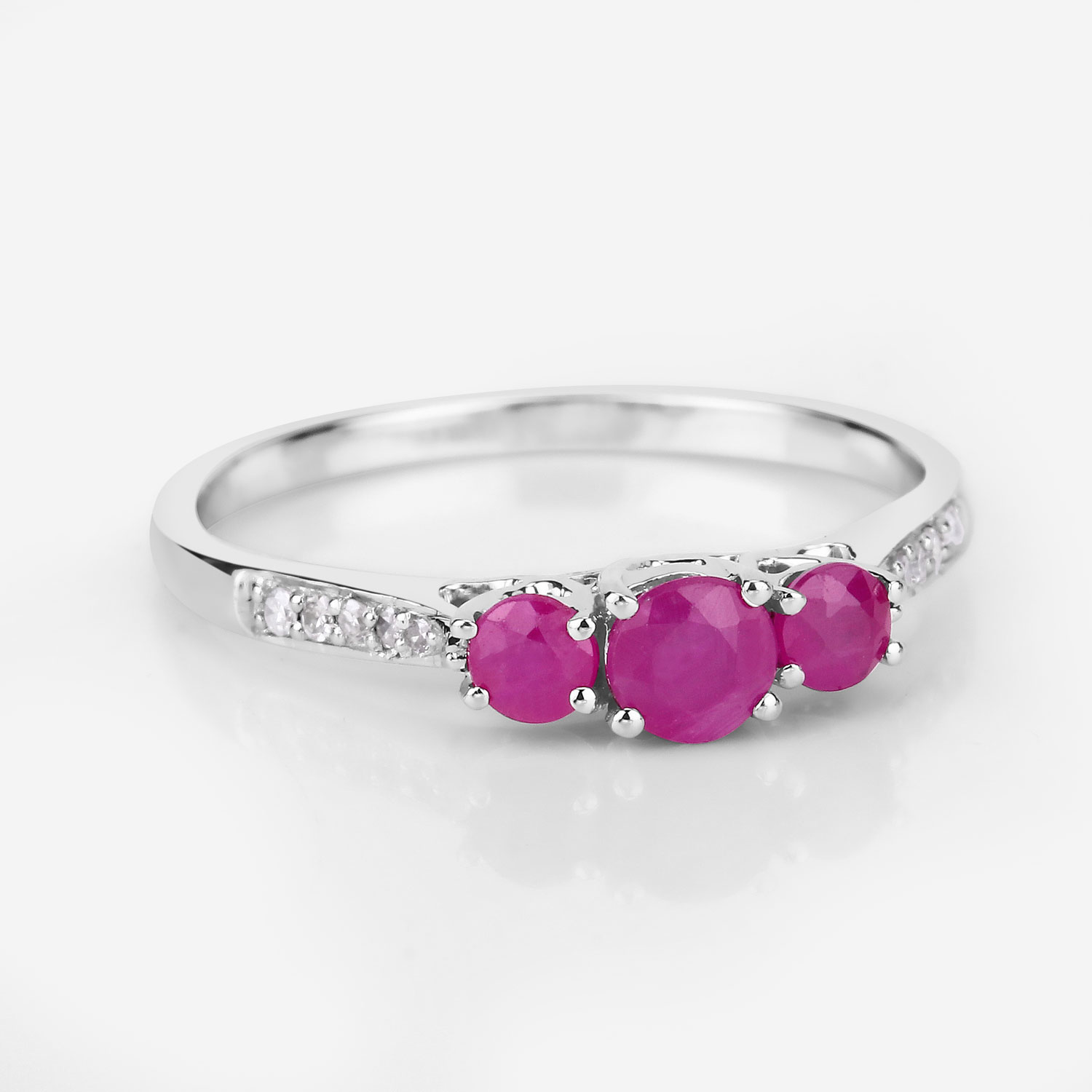0.61 Carat Genuine Ruby and White Diamond 14K White Gold Ring