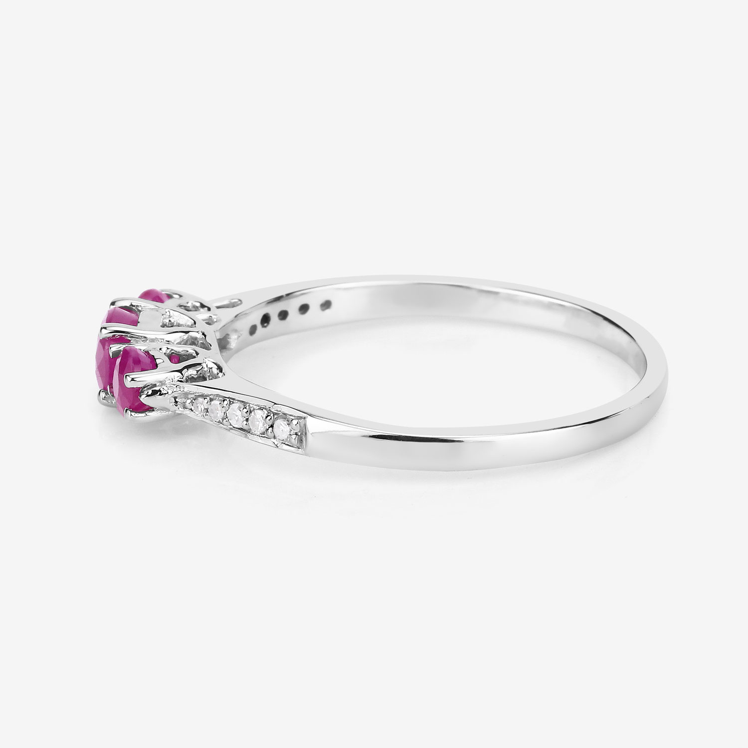 0.61 Carat Genuine Ruby and White Diamond 14K White Gold Ring
