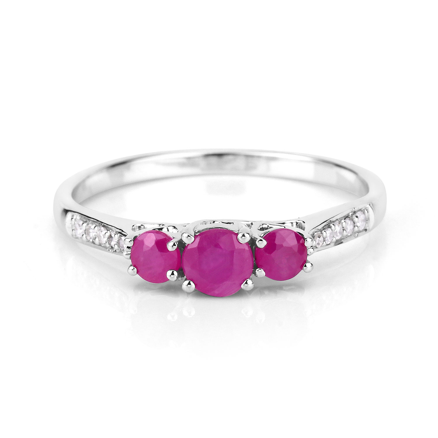 0.61 Carat Genuine Ruby and White Diamond 14K White Gold Ring