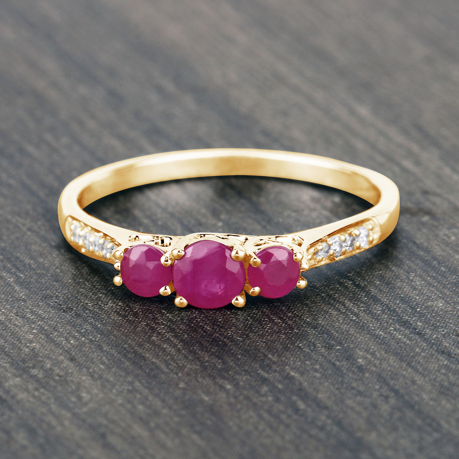 0.61 Carat Genuine Ruby and White Diamond 14K Yellow Gold Ring