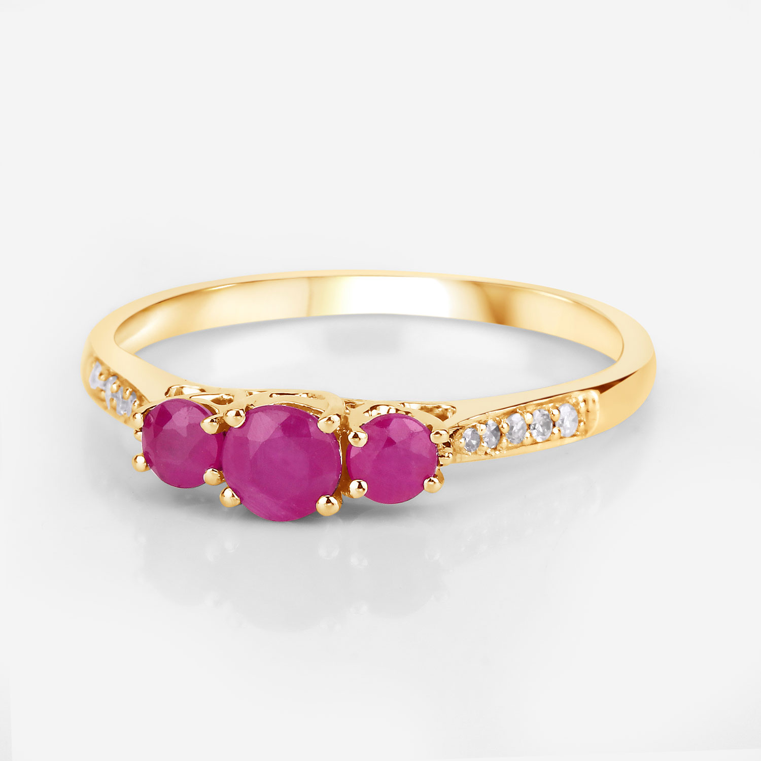 0.61 Carat Genuine Ruby and White Diamond 14K Yellow Gold Ring