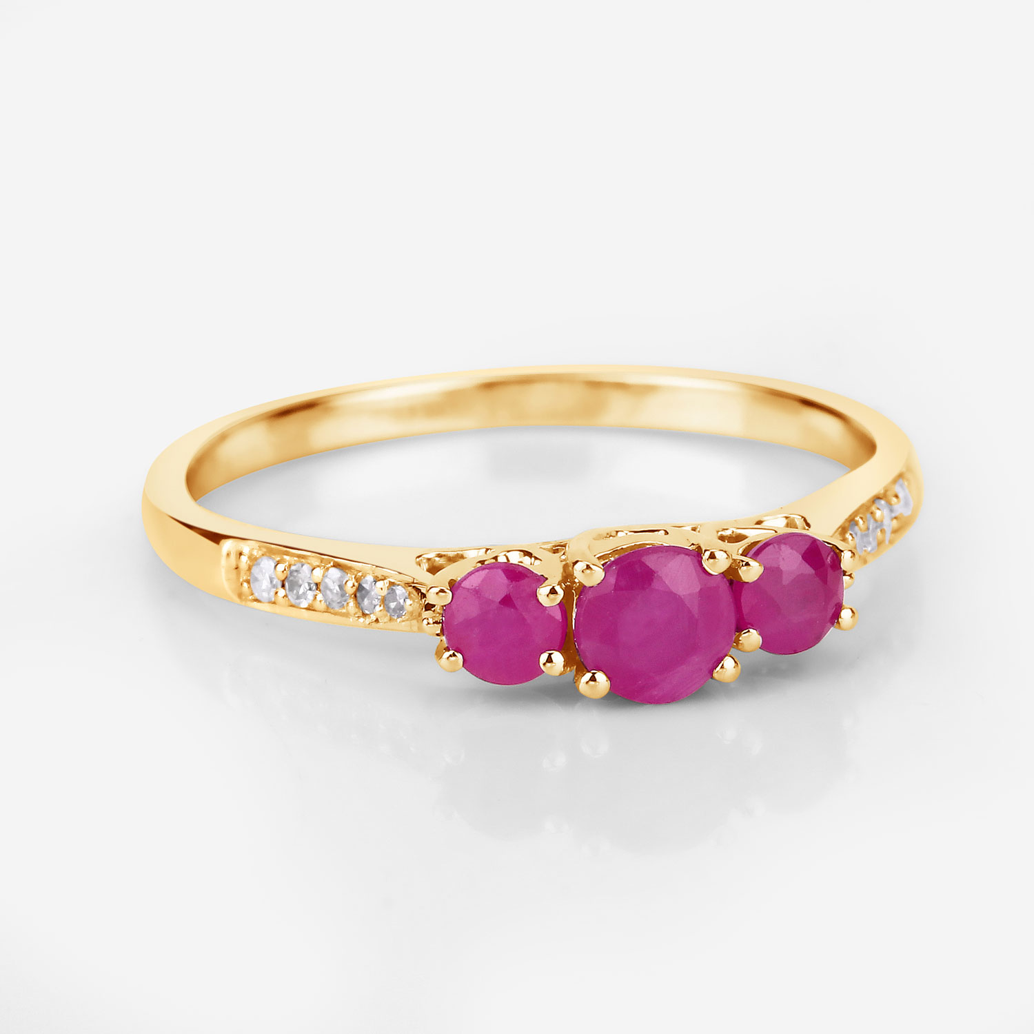 0.61 Carat Genuine Ruby and White Diamond 14K Yellow Gold Ring