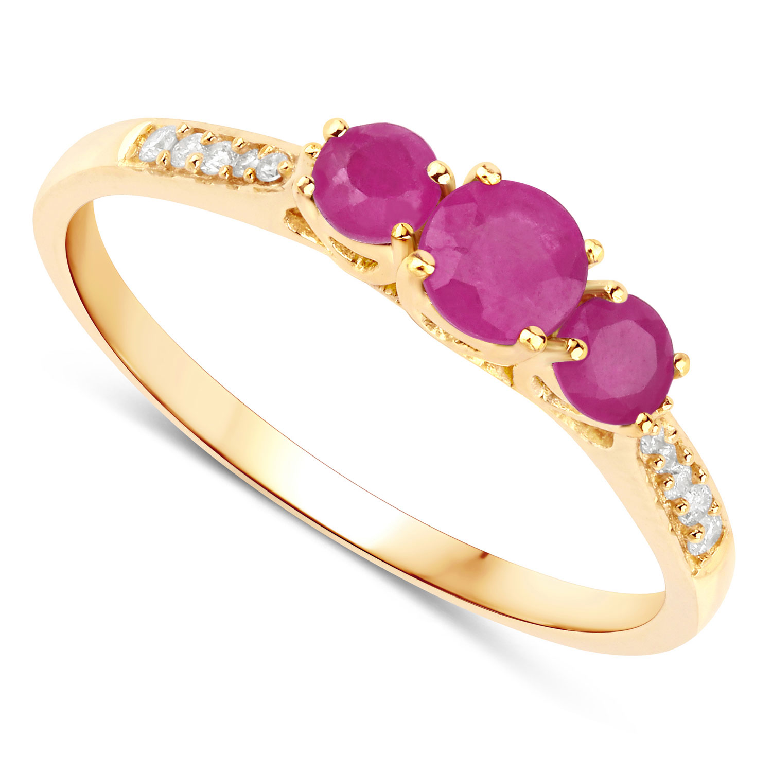 0.61 Carat Genuine Ruby and White Diamond 14K Yellow Gold Ring
