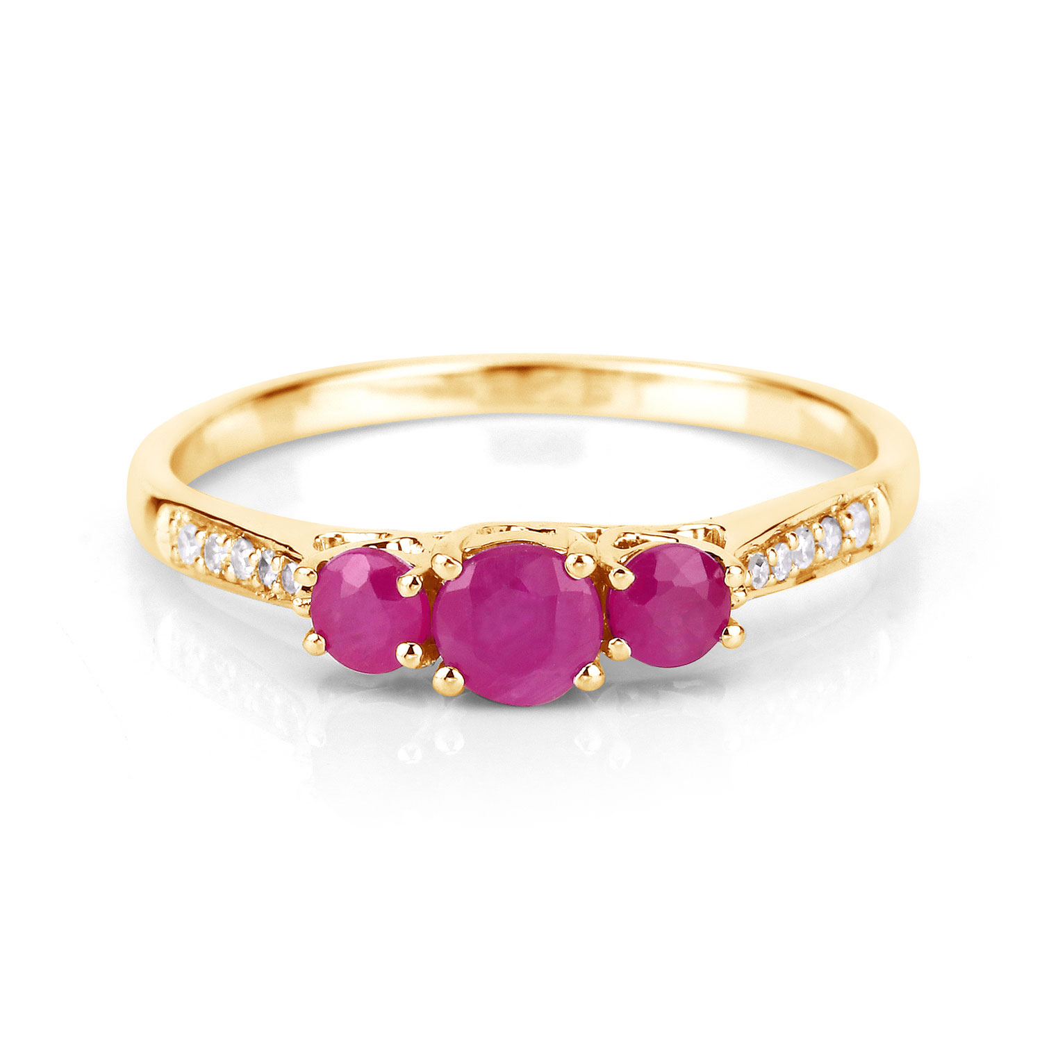 0.61 Carat Genuine Ruby and White Diamond 14K Yellow Gold Ring