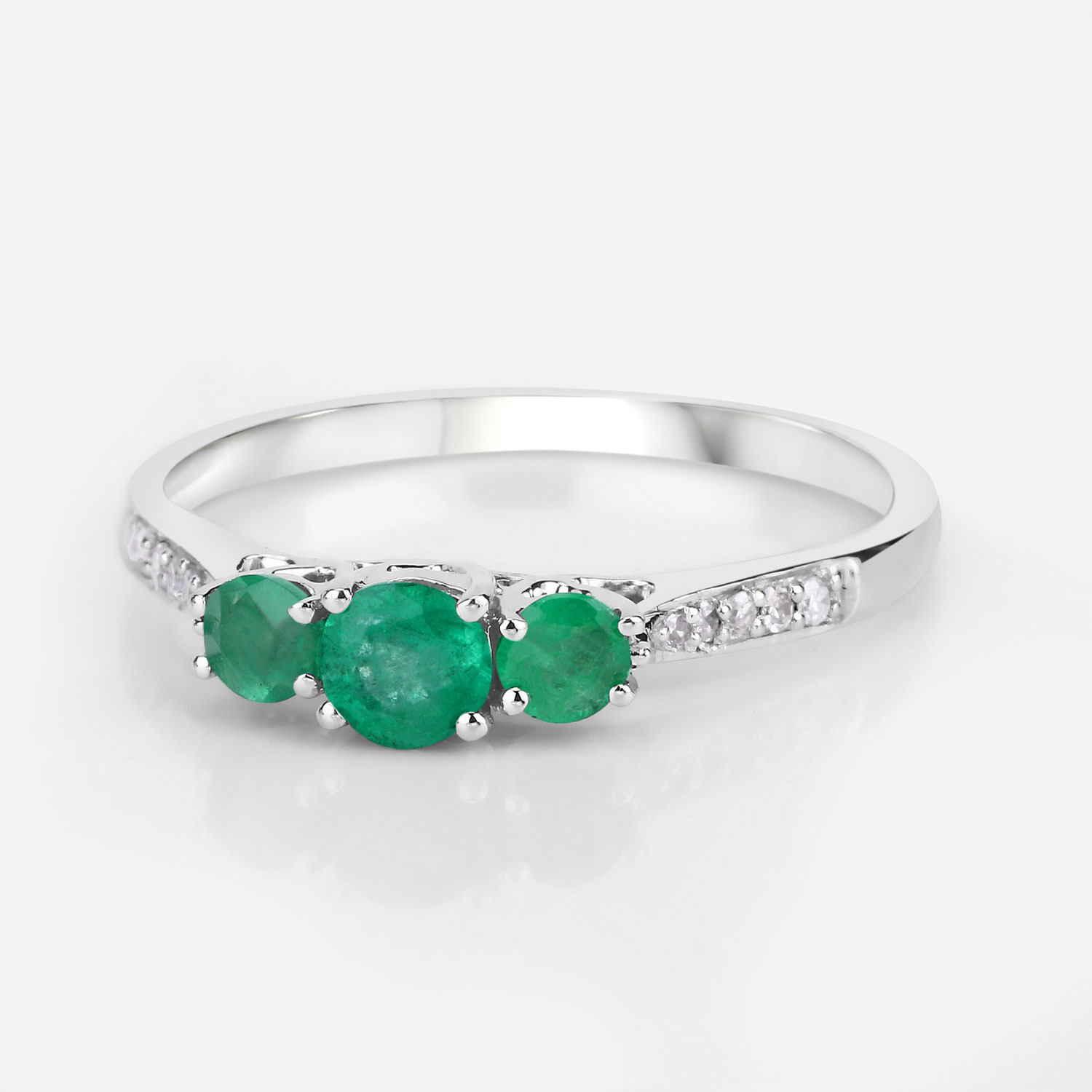 0.48 Carat Genuine Zambian Emerald and White Diamond 14K White Gold Ring