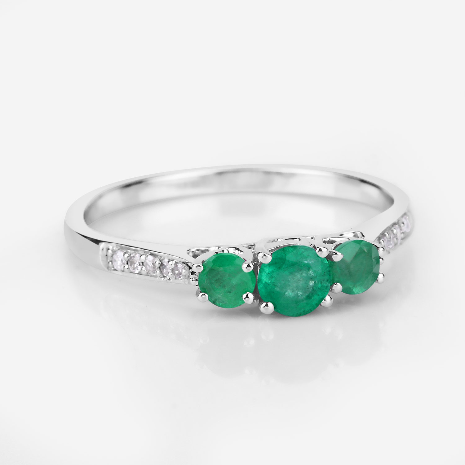 0.48 Carat Genuine Zambian Emerald and White Diamond 14K White Gold Ring