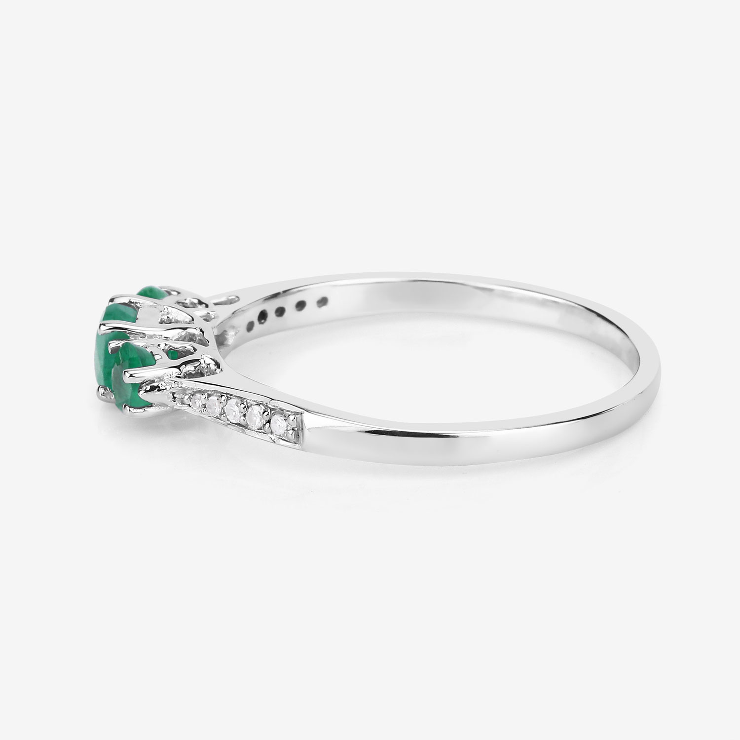 0.48 Carat Genuine Zambian Emerald and White Diamond 14K White Gold Ring