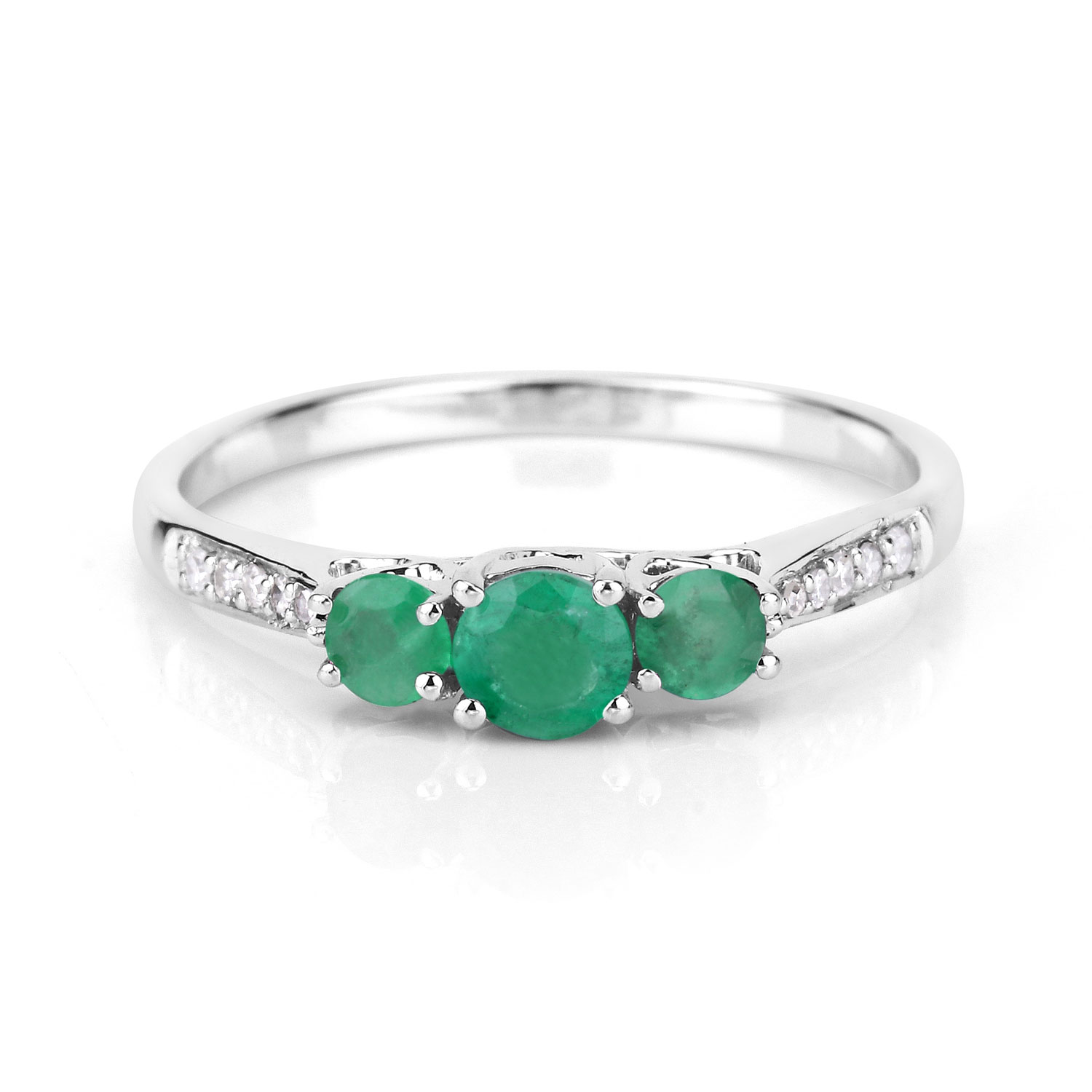 0.48 Carat Genuine Zambian Emerald and White Diamond 14K White Gold Ring