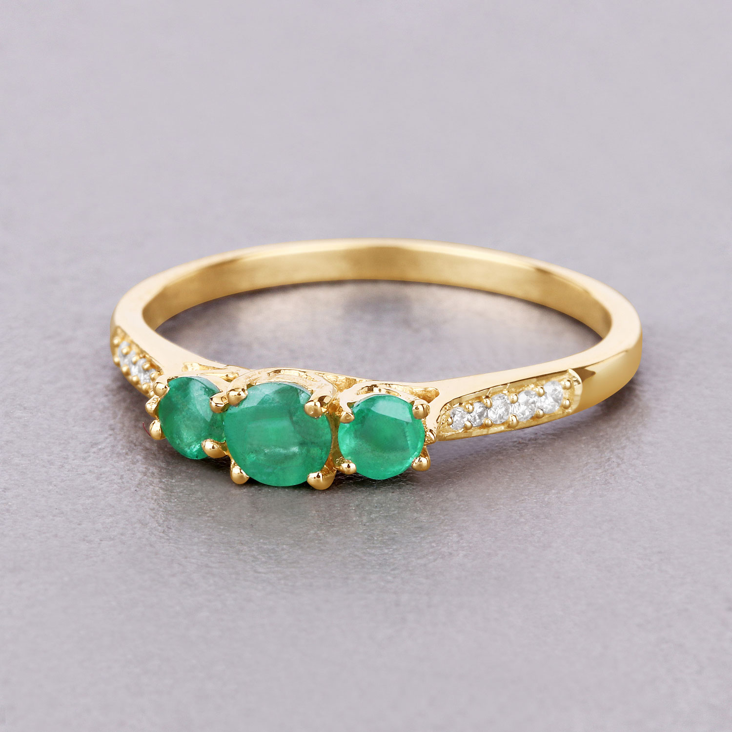 0.48 Carat Genuine Zambian Emerald and White Diamond 14K Yellow Gold Ring