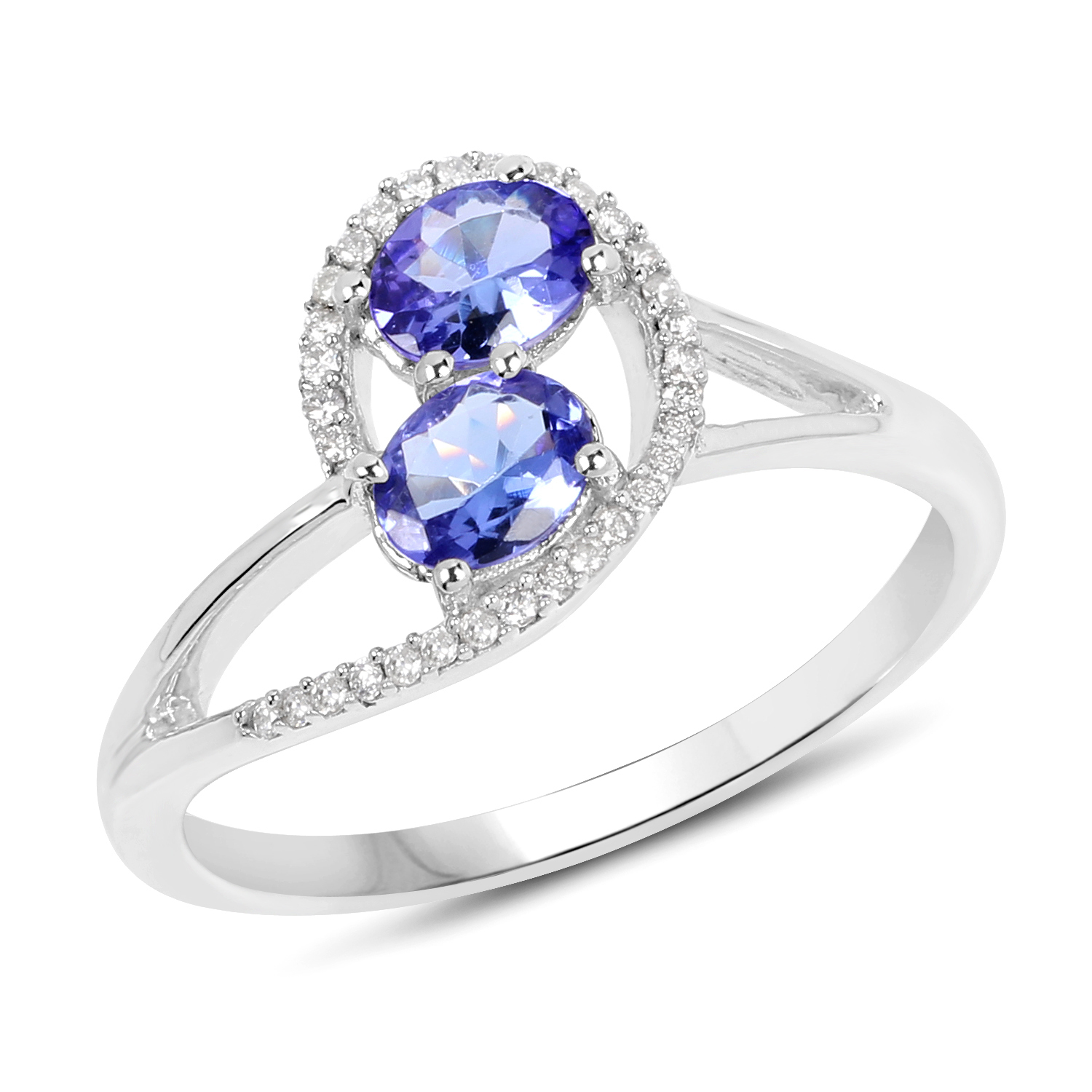 0.76 Carat Genuine Tanzanite and White Diamond 14K White Gold Ring