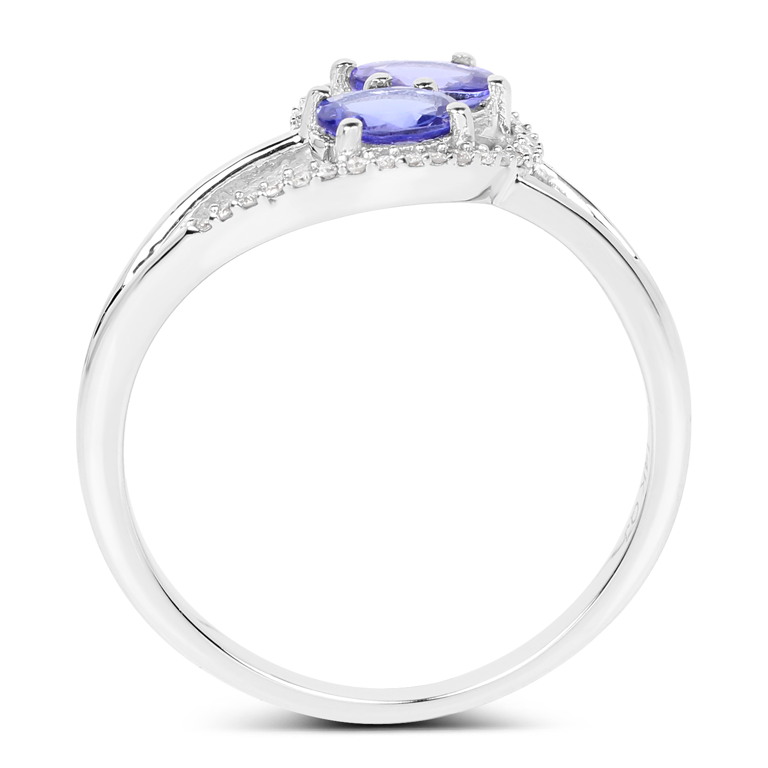 0.76 Carat Genuine Tanzanite and White Diamond 14K White Gold Ring