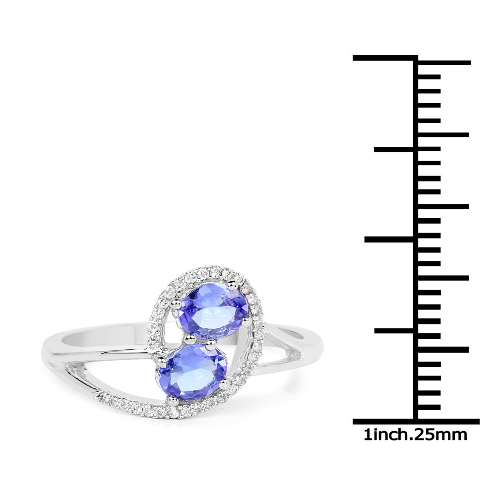 0.76 Carat Genuine Tanzanite and White Diamond 14K White Gold Ring