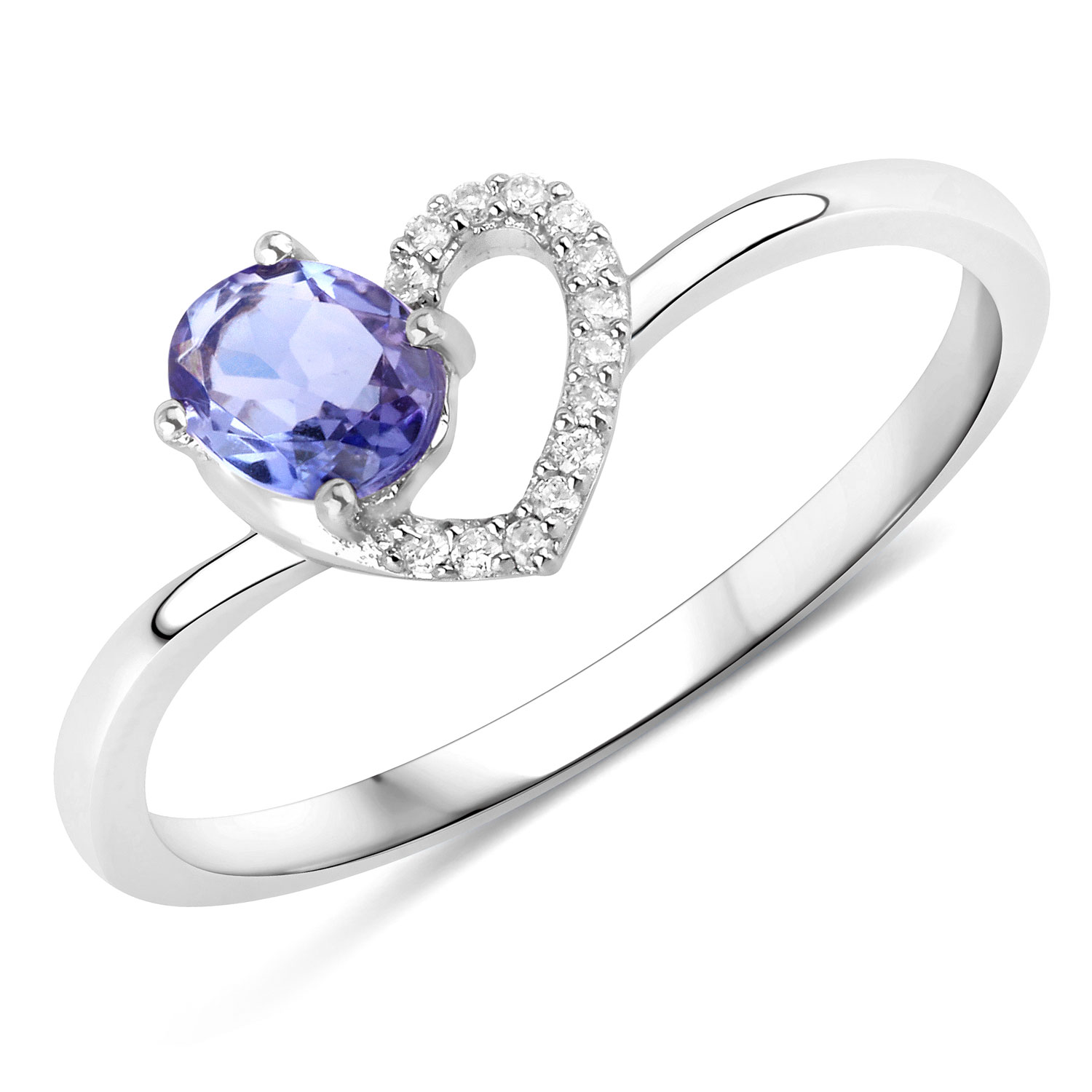 0.37 Carat Genuine Tanzanite and White Diamond 14K White Gold Ring