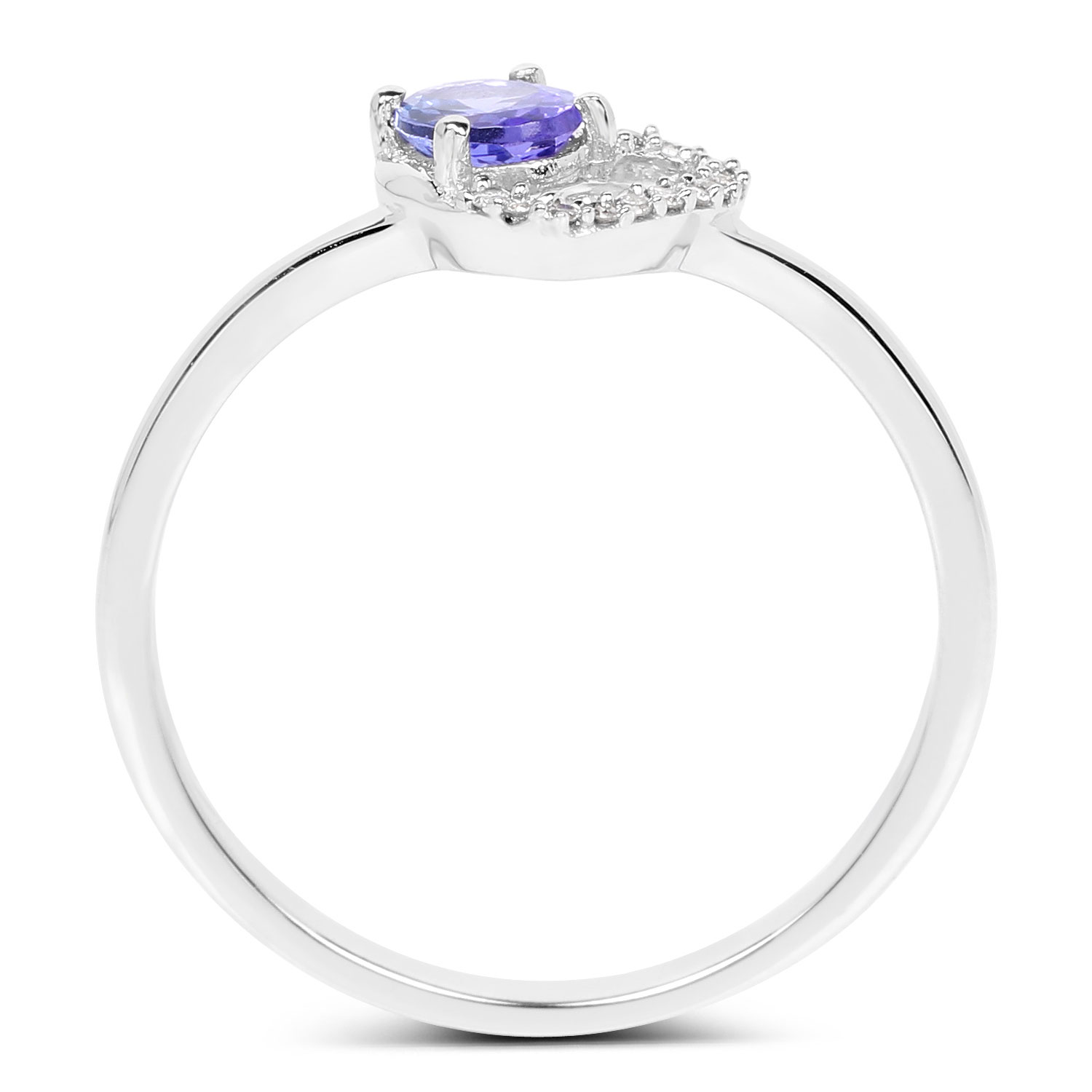 0.37 Carat Genuine Tanzanite and White Diamond 14K White Gold Ring