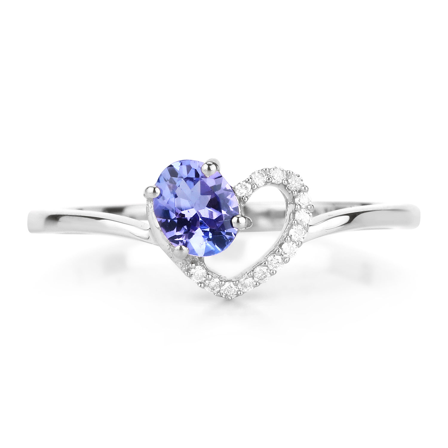 0.37 Carat Genuine Tanzanite and White Diamond 14K White Gold Ring