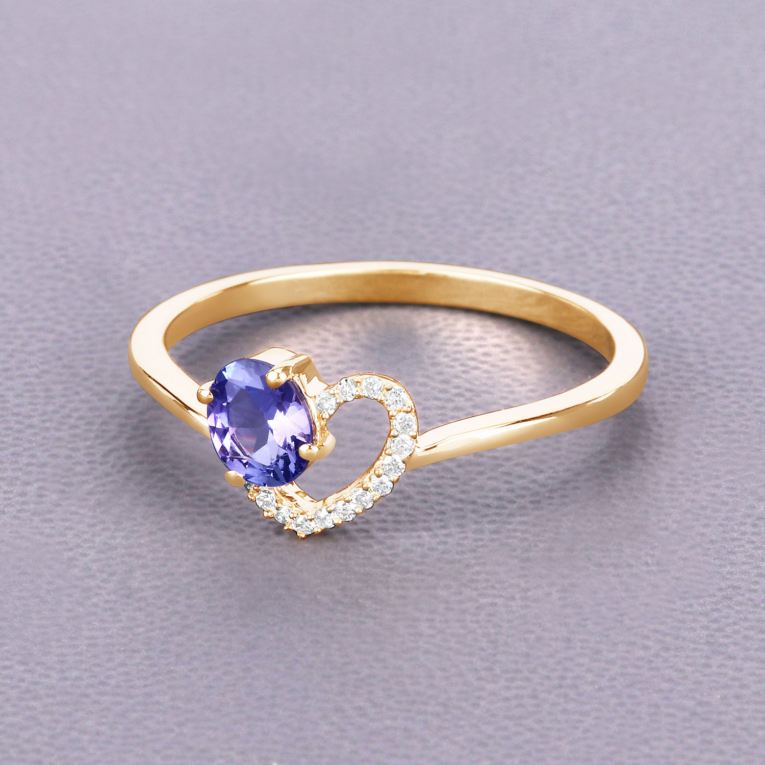 0.37 Carat Genuine Tanzanite and White Diamond 14K Yellow Gold Ring