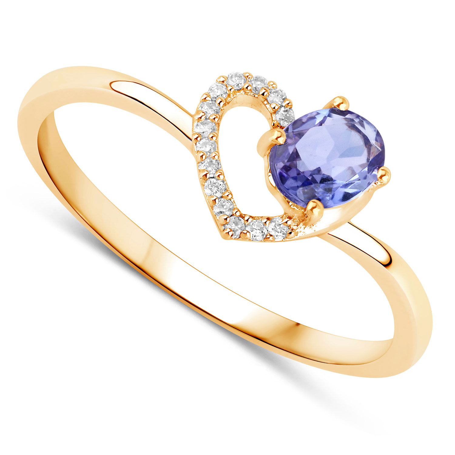0.37 Carat Genuine Tanzanite and White Diamond 14K Yellow Gold Ring