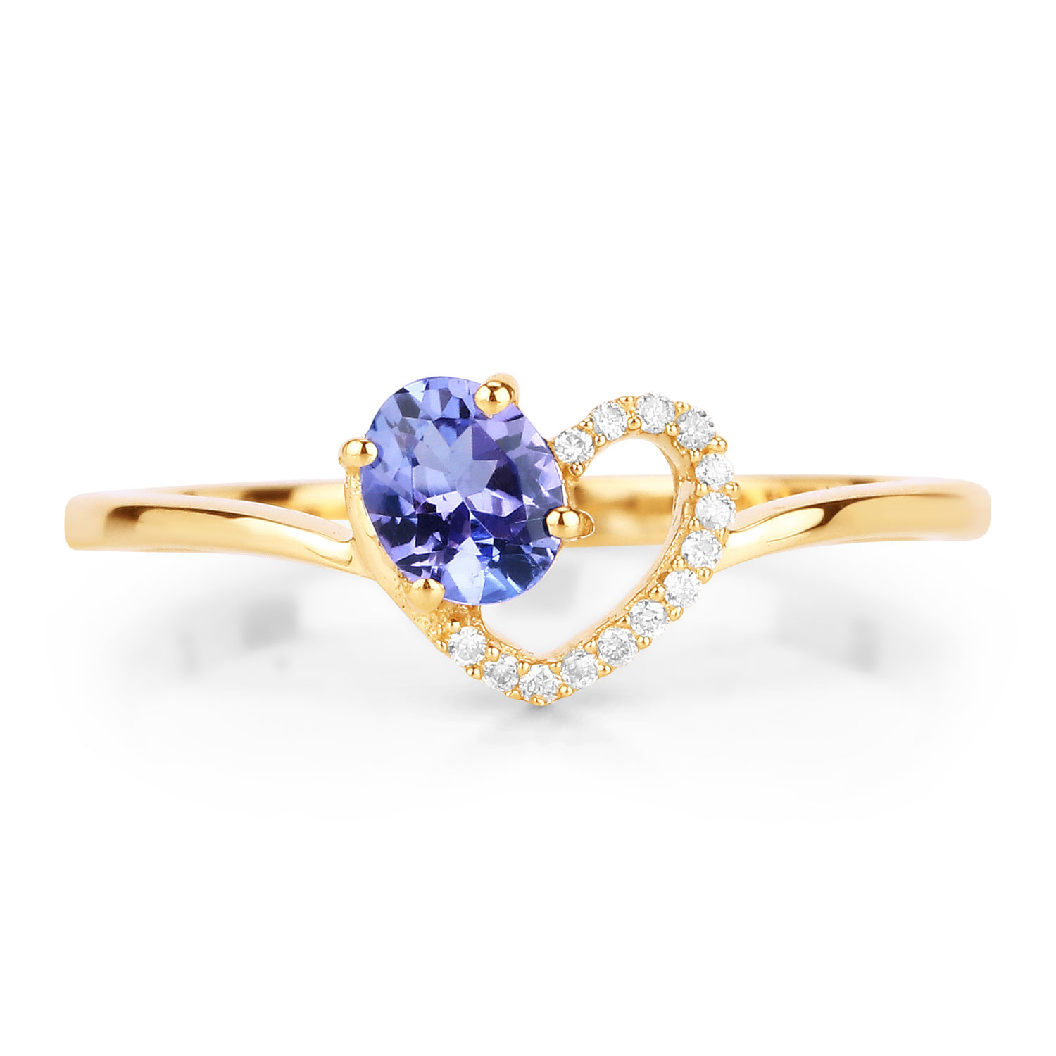 0.37 Carat Genuine Tanzanite and White Diamond 14K Yellow Gold Ring