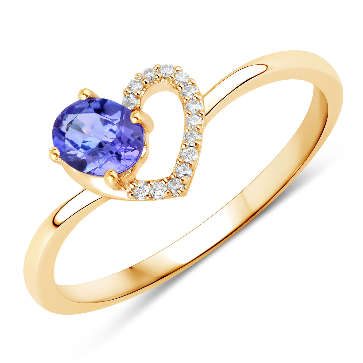 0.37 Carat Genuine Tanzanite and White Diamond 14K Yellow Gold Ring