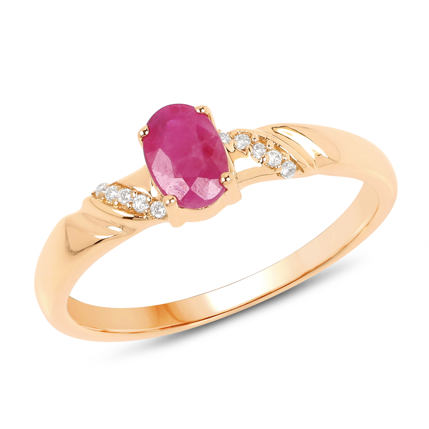 0.55 Carat Genuine Ruby and White Diamond 14K Yellow Gold Ring