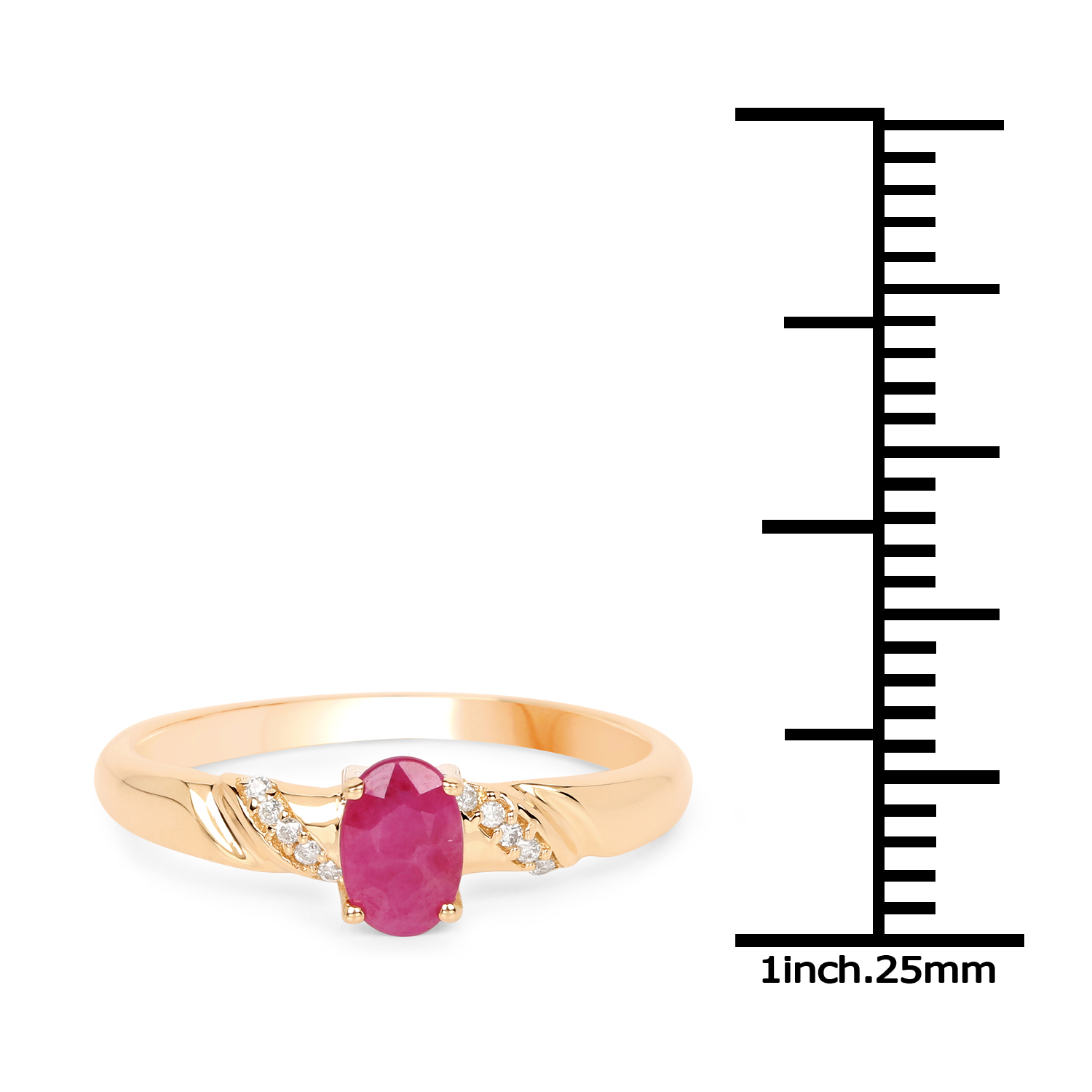 0.55 Carat Genuine Ruby and White Diamond 14K Yellow Gold Ring