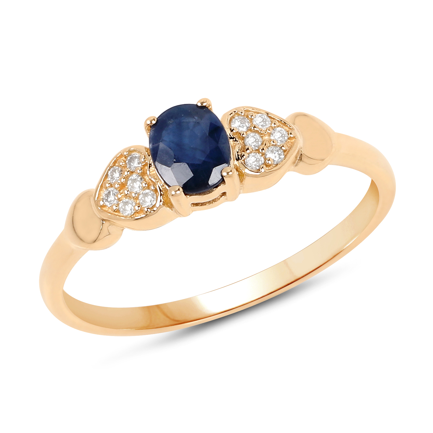 0.44 Carat Genuine Blue Sapphire and White Diamond 14K Yellow Gold Ring