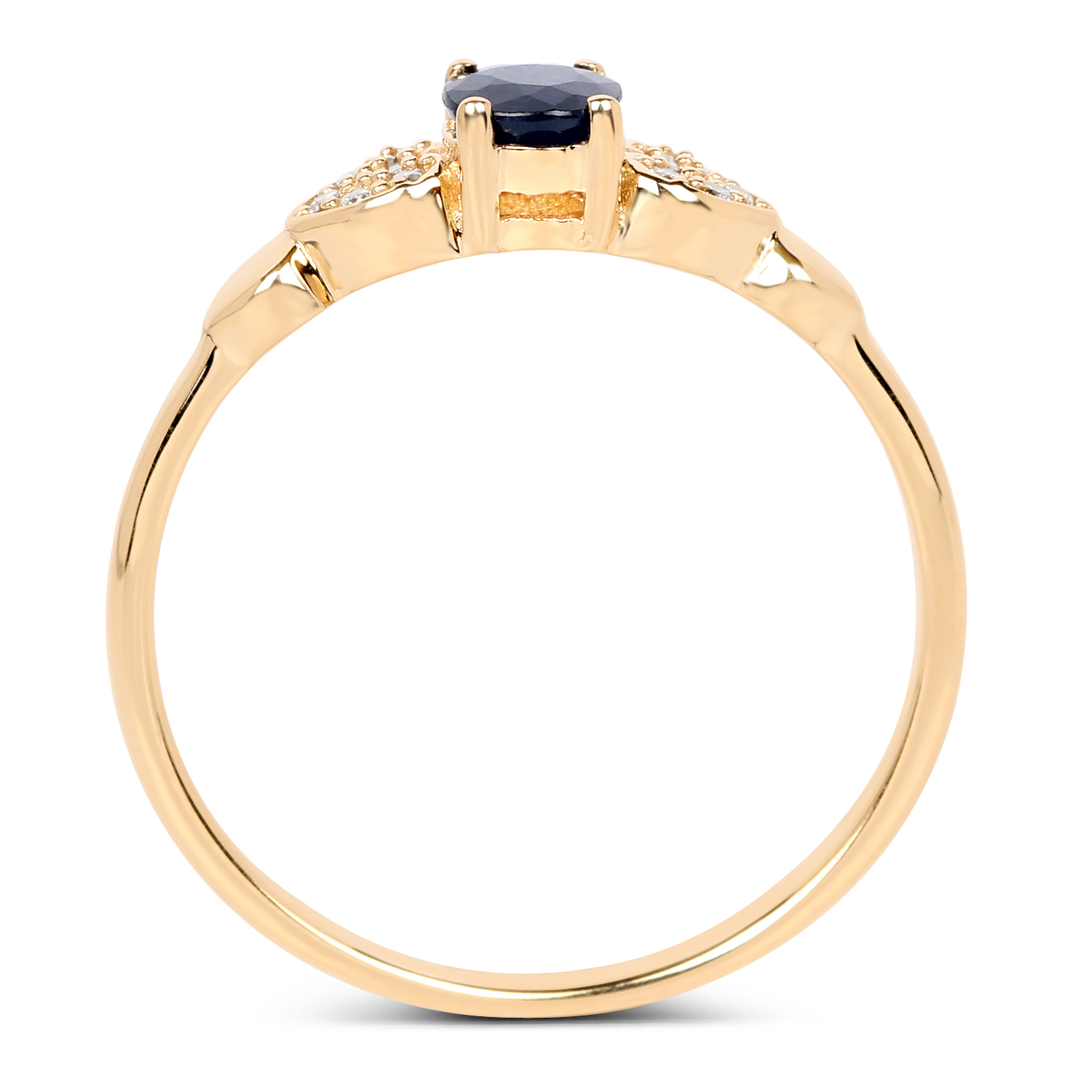 0.44 Carat Genuine Blue Sapphire and White Diamond 14K Yellow Gold Ring