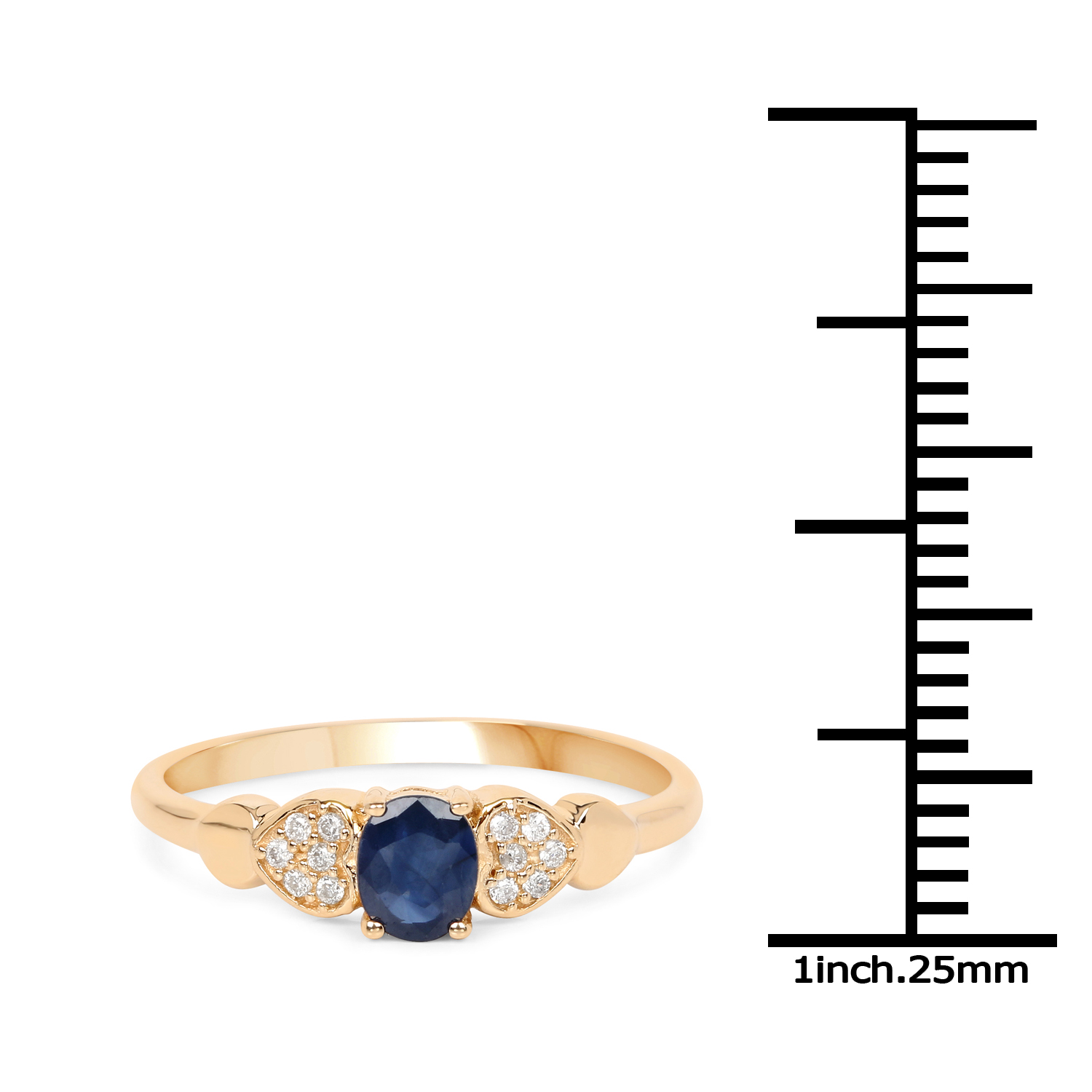 0.44 Carat Genuine Blue Sapphire and White Diamond 14K Yellow Gold Ring