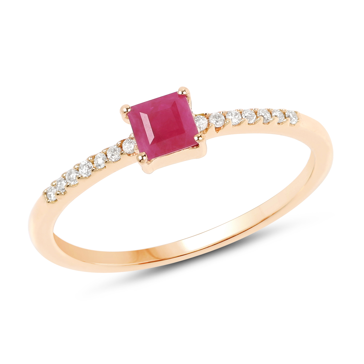 0.42 Carat Genuine Ruby and White Diamond 14K Yellow Gold Ring