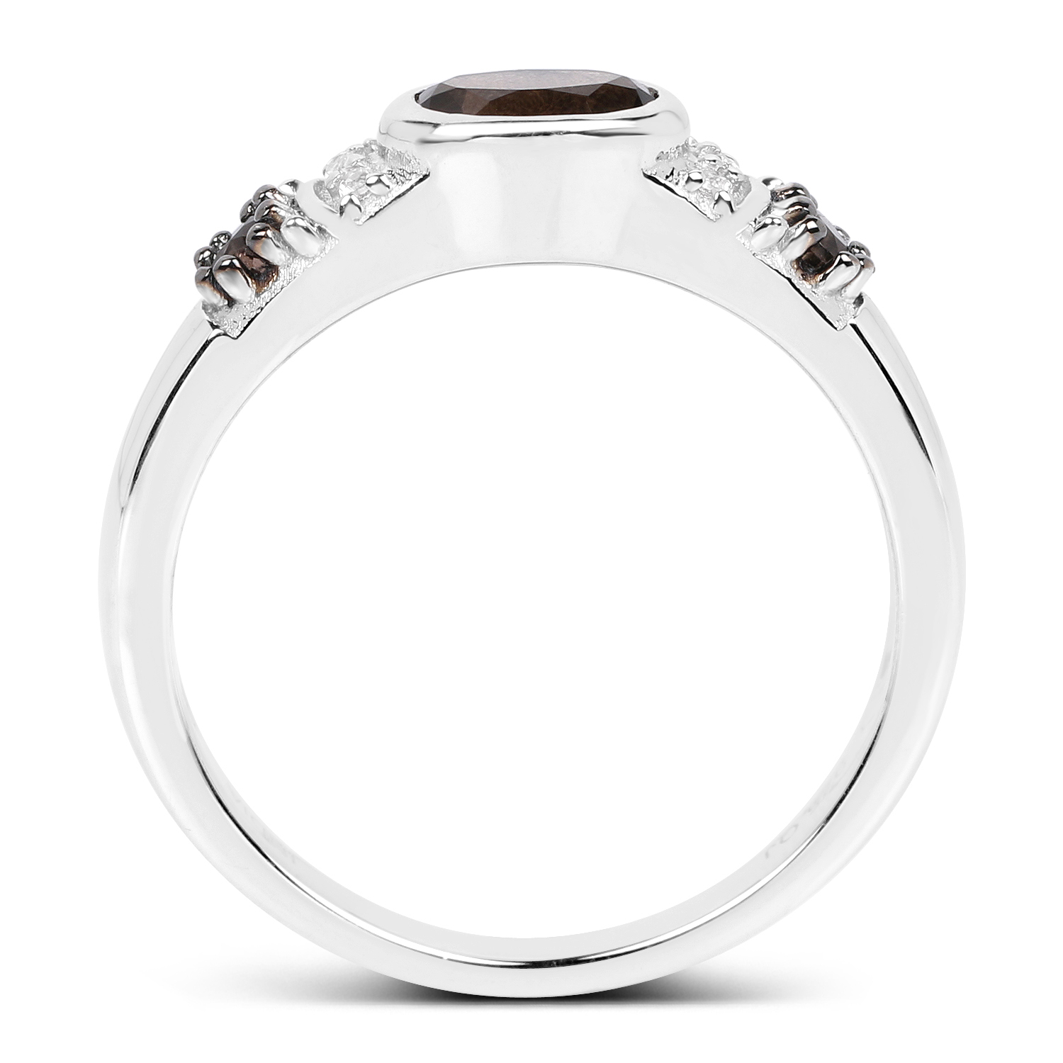 0.56 Carat Genuine Smoky Quartz and White Topaz .925 Sterling Silver Ring