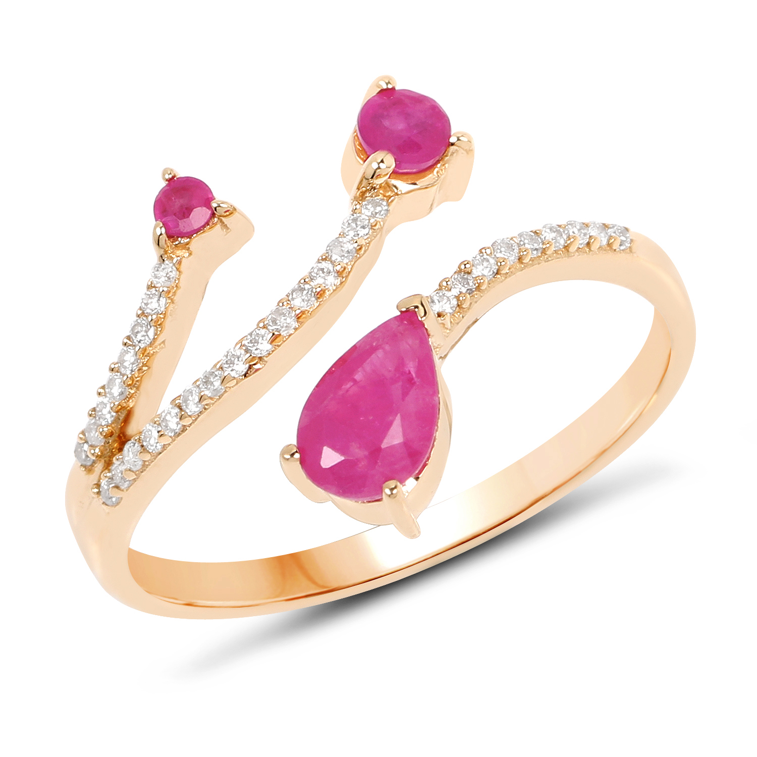 0.68 Carat Genuine Ruby and White Diamond 14K Yellow Gold Ring