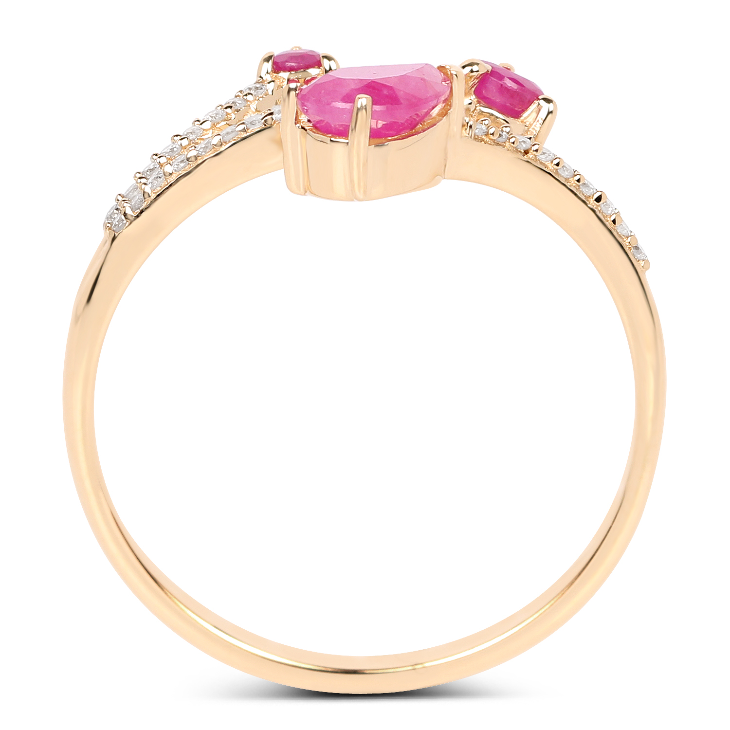 0.68 Carat Genuine Ruby and White Diamond 14K Yellow Gold Ring