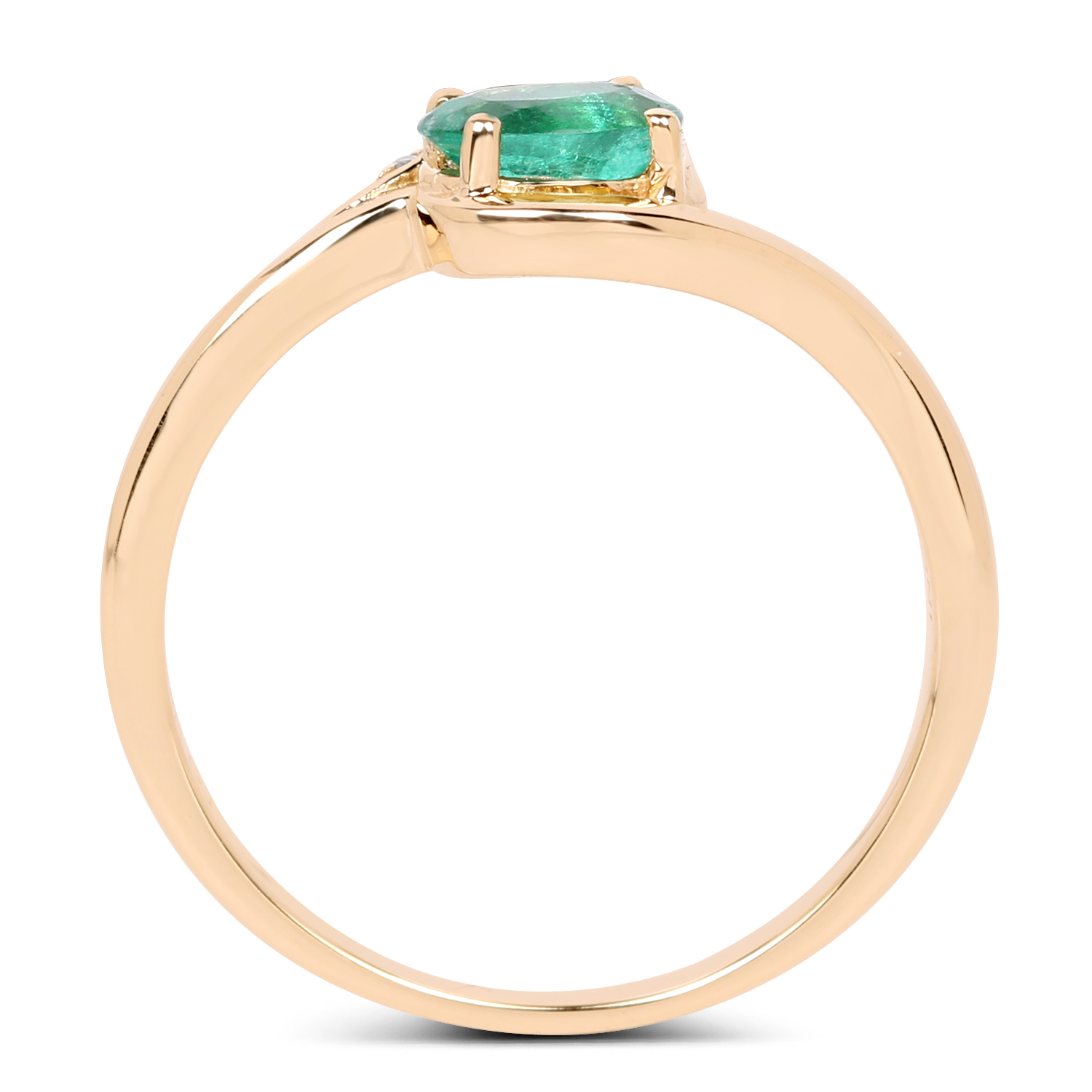 0.46 Carat Genuine Zambian Emerald and White Diamond 14K Yellow Gold Ring