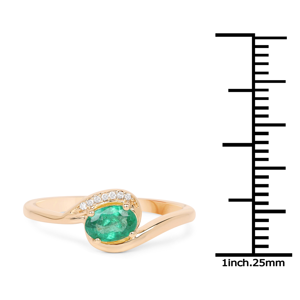 0.46 Carat Genuine Zambian Emerald and White Diamond 14K Yellow Gold Ring
