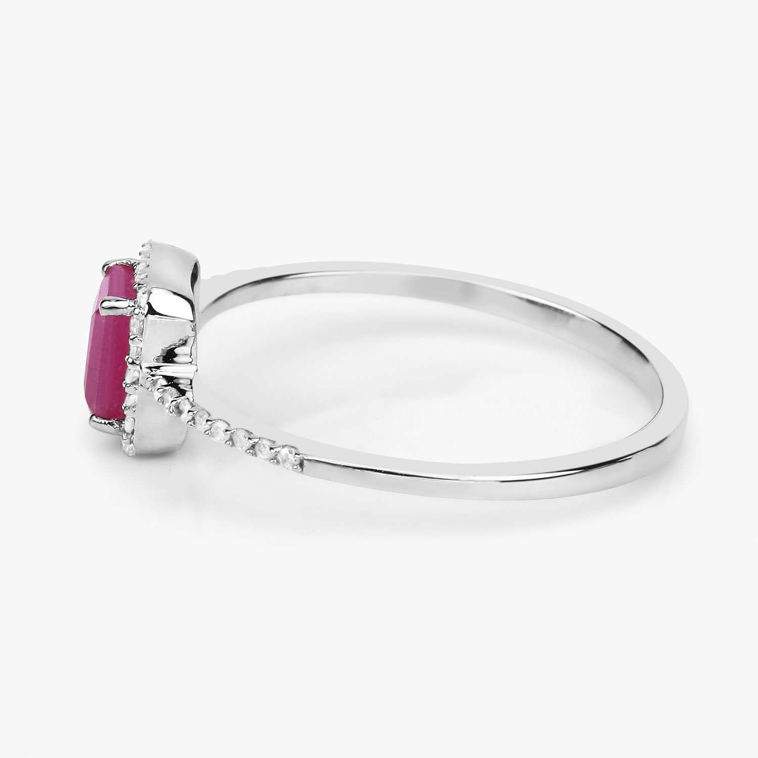 0.58 Carat Genuine Ruby and White Diamond 14K White Gold Ring