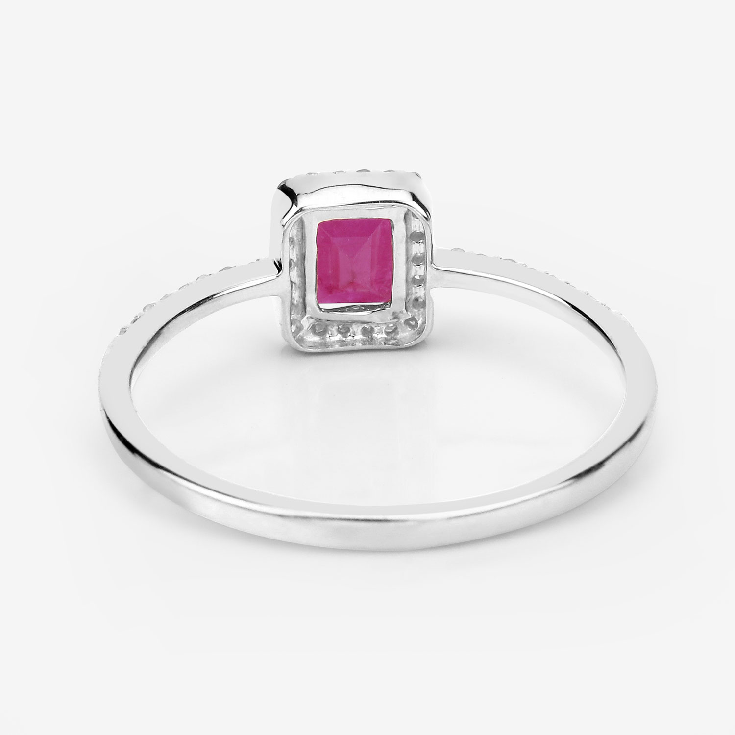 0.58 Carat Genuine Ruby and White Diamond 14K White Gold Ring