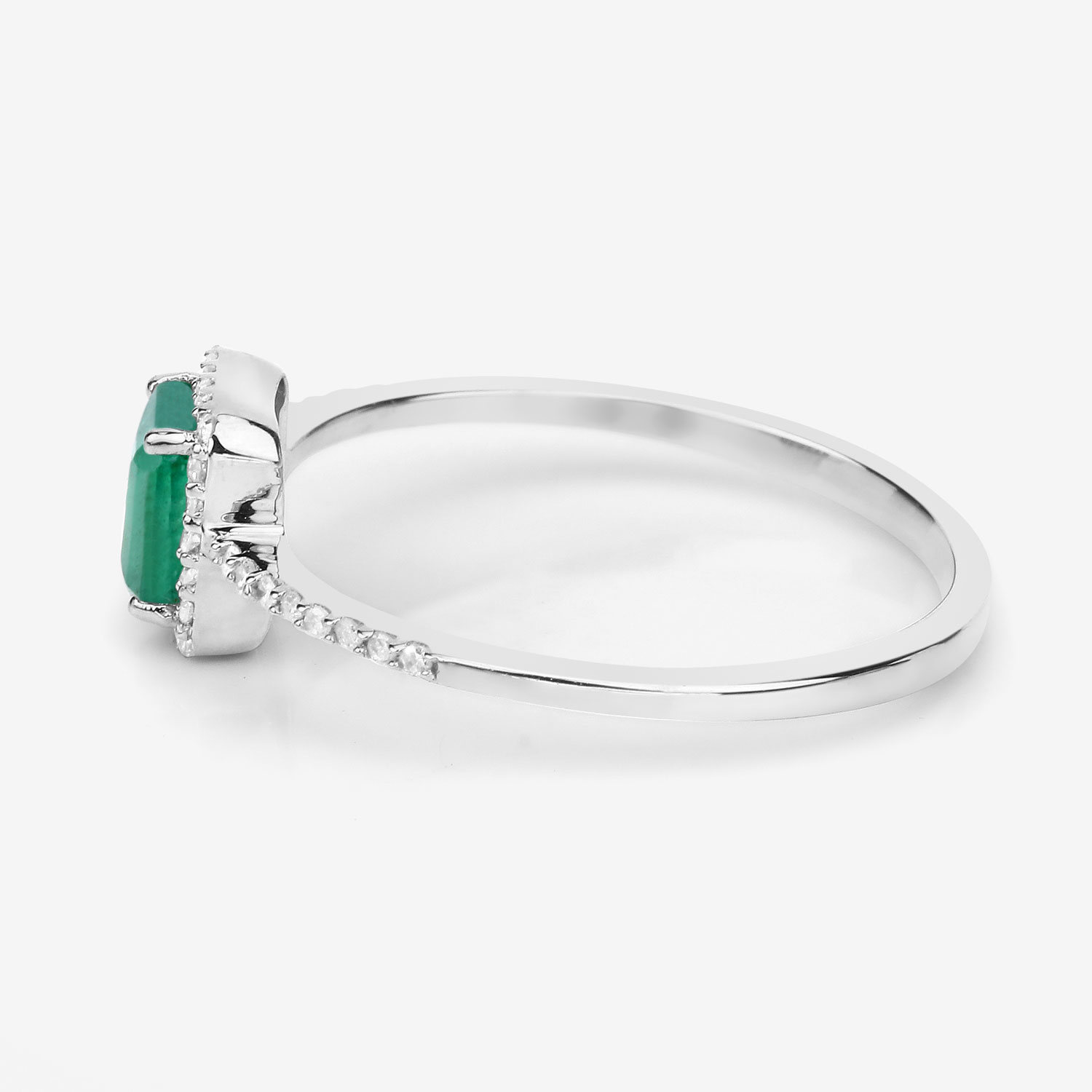 0.60 Carat Genuine Zambian Emerald and White Diamond 14K White Gold Ring