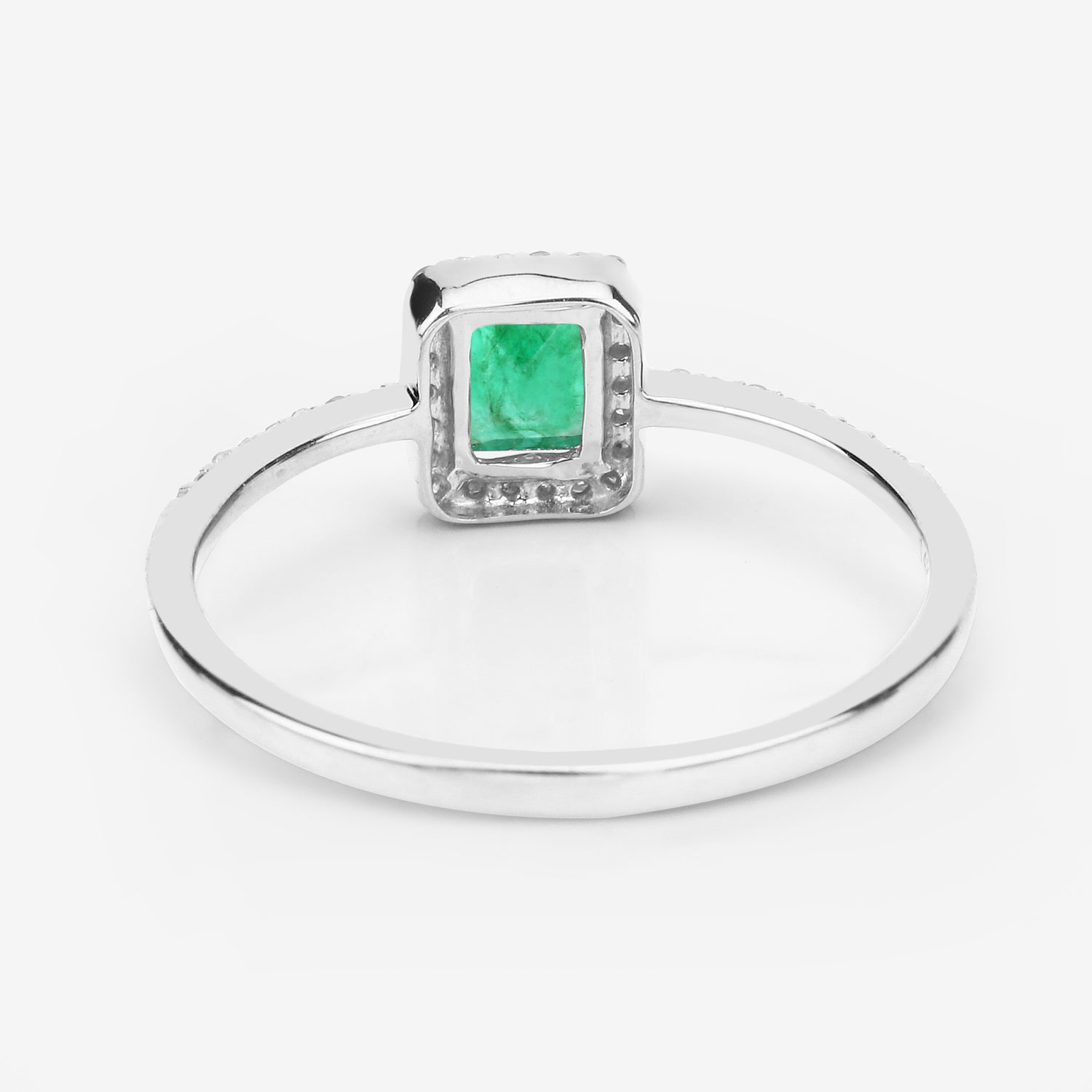 0.60 Carat Genuine Zambian Emerald and White Diamond 14K White Gold Ring