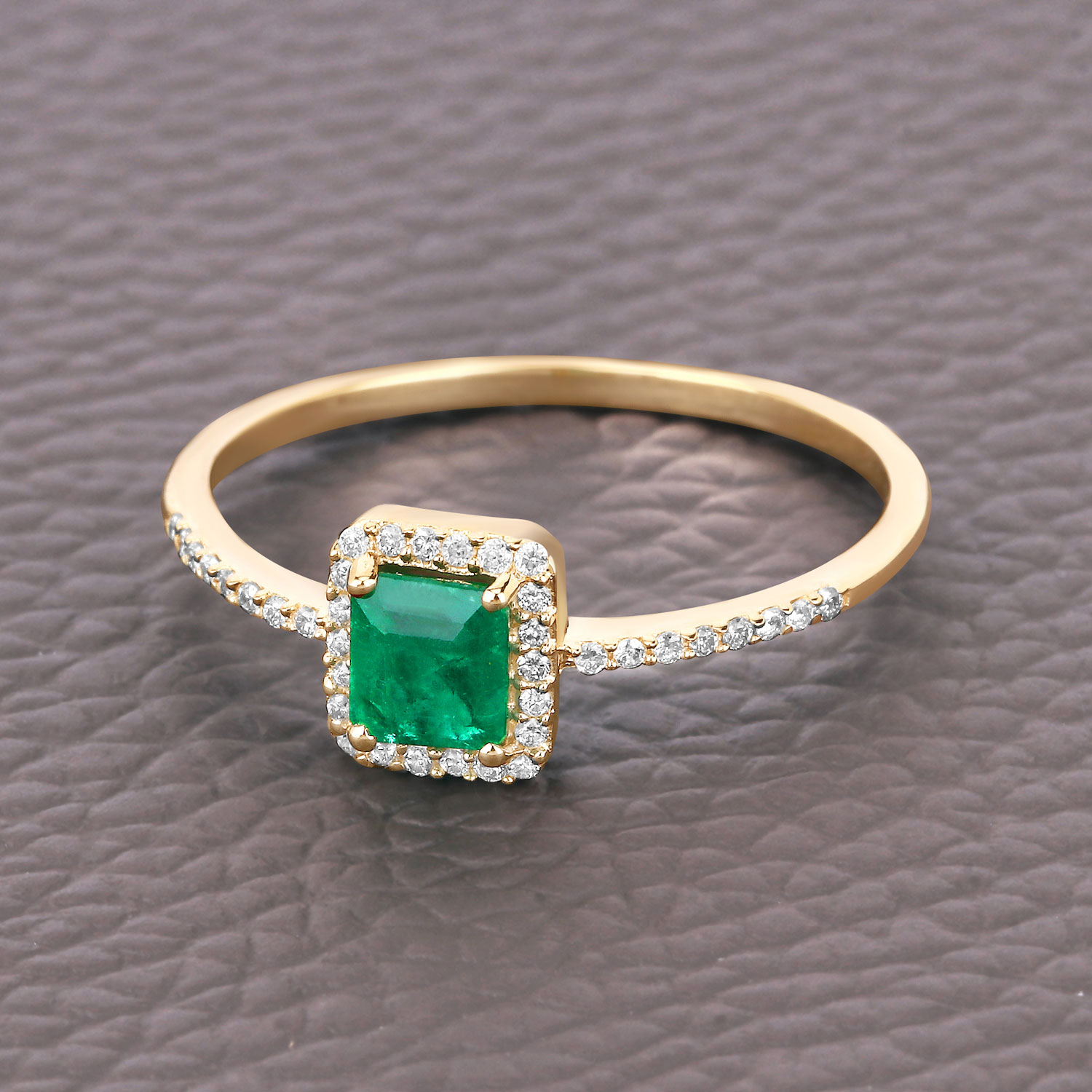 0.60 Carat Genuine Zambian Emerald and White Diamond 14K Yellow Gold Ring