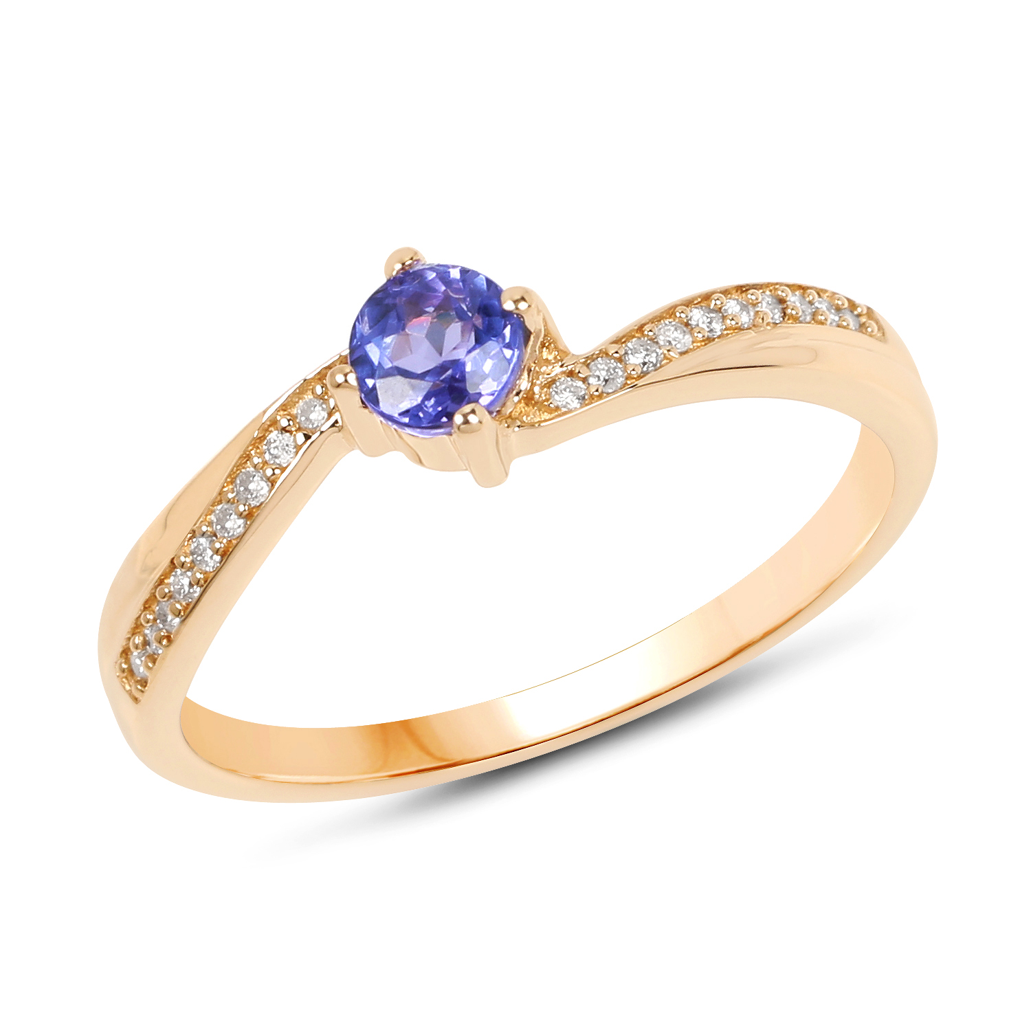 0.29 Carat Genuine Tanzanite and White Diamond 14K Yellow Gold Ring