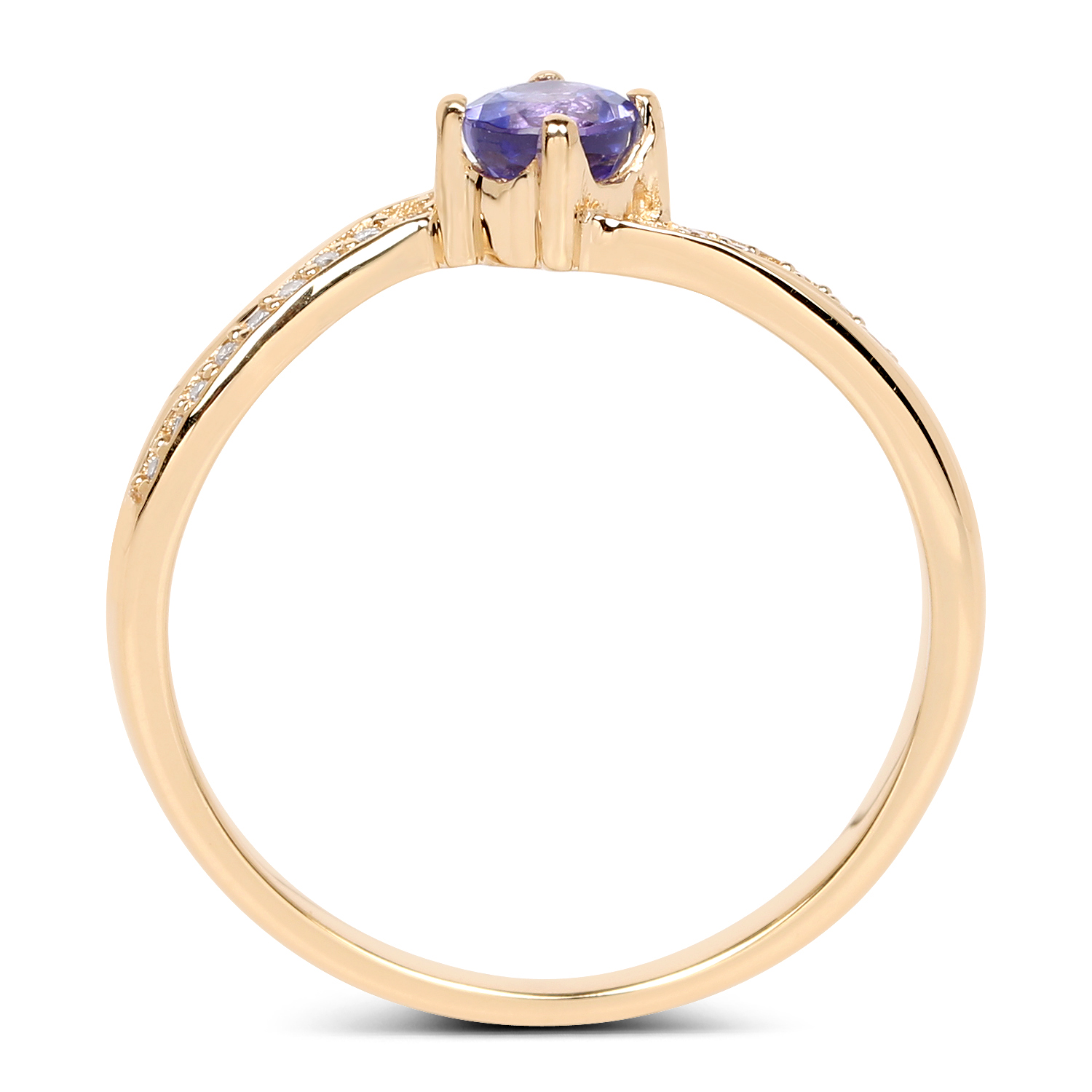 0.29 Carat Genuine Tanzanite and White Diamond 14K Yellow Gold Ring